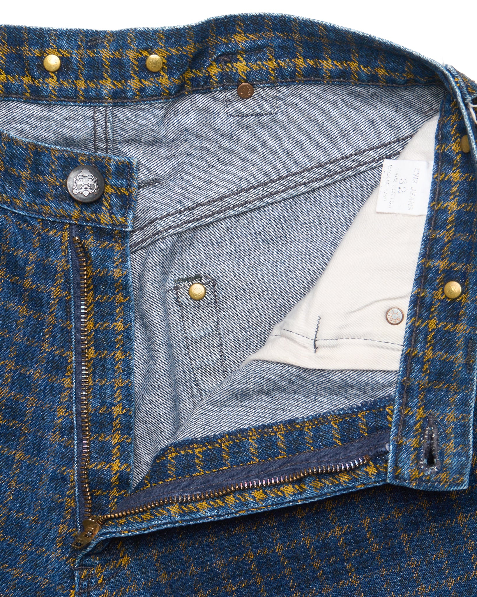 90s EVIS Plaid Zip-Bondage Hand-Paint Seagull Jeans