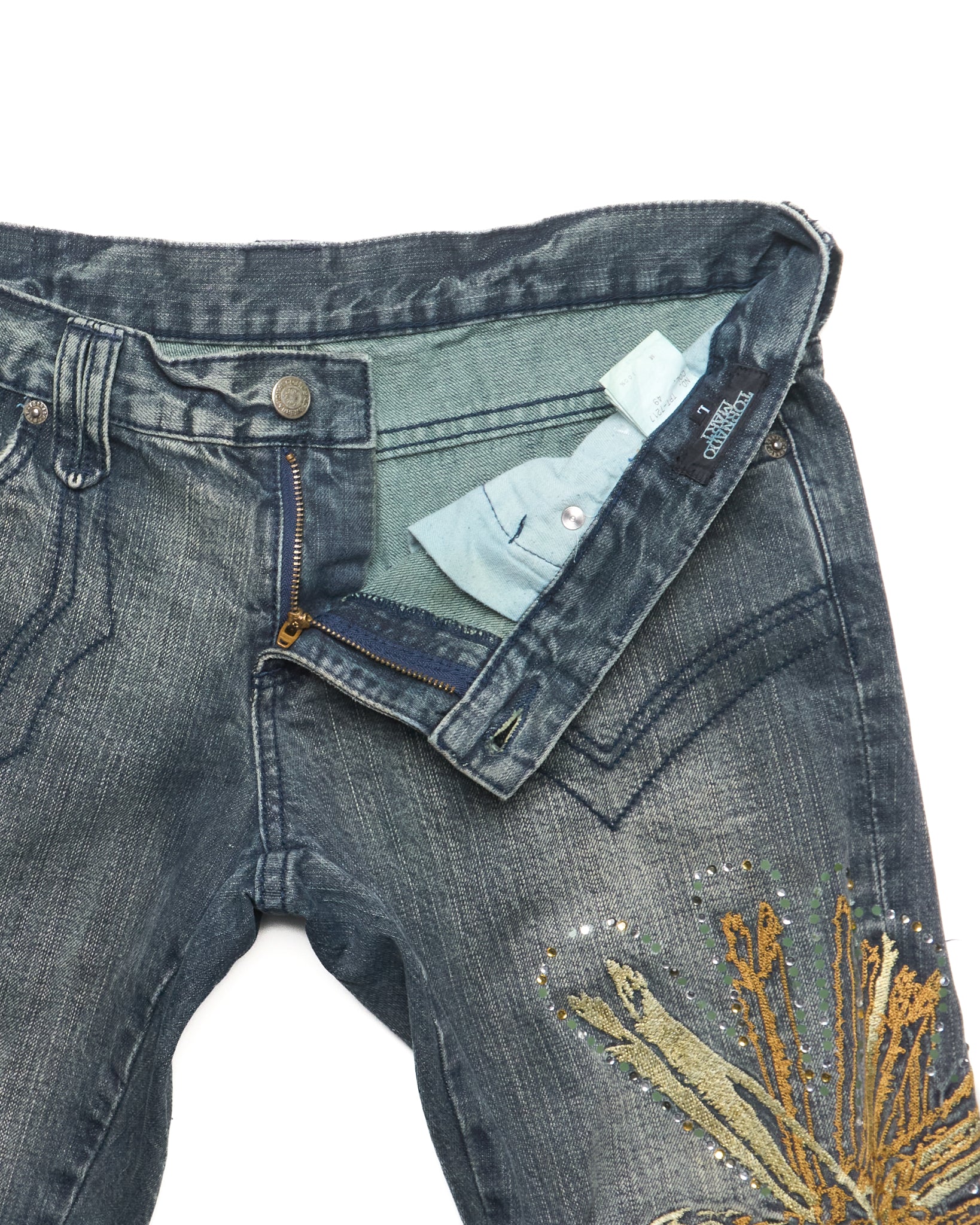 Late 00s Tornado Mart Floral Embroidered Jeans