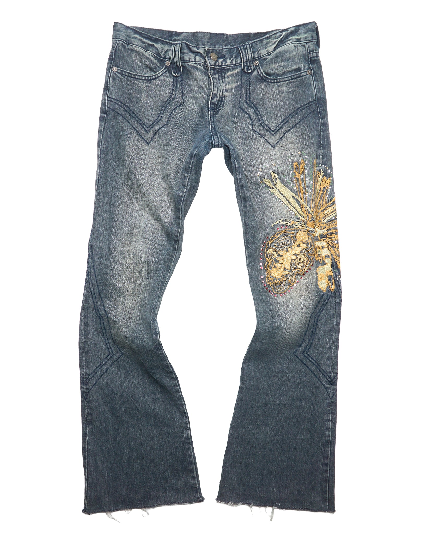 Late 00s Tornado Mart Floral Embroidered Jeans