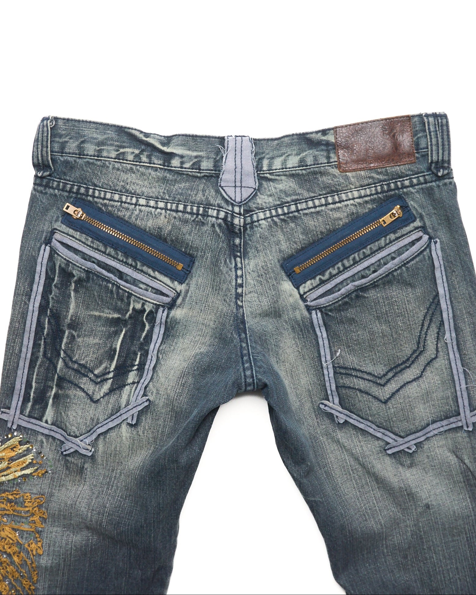 Late 00s Tornado Mart Floral Embroidered Jeans