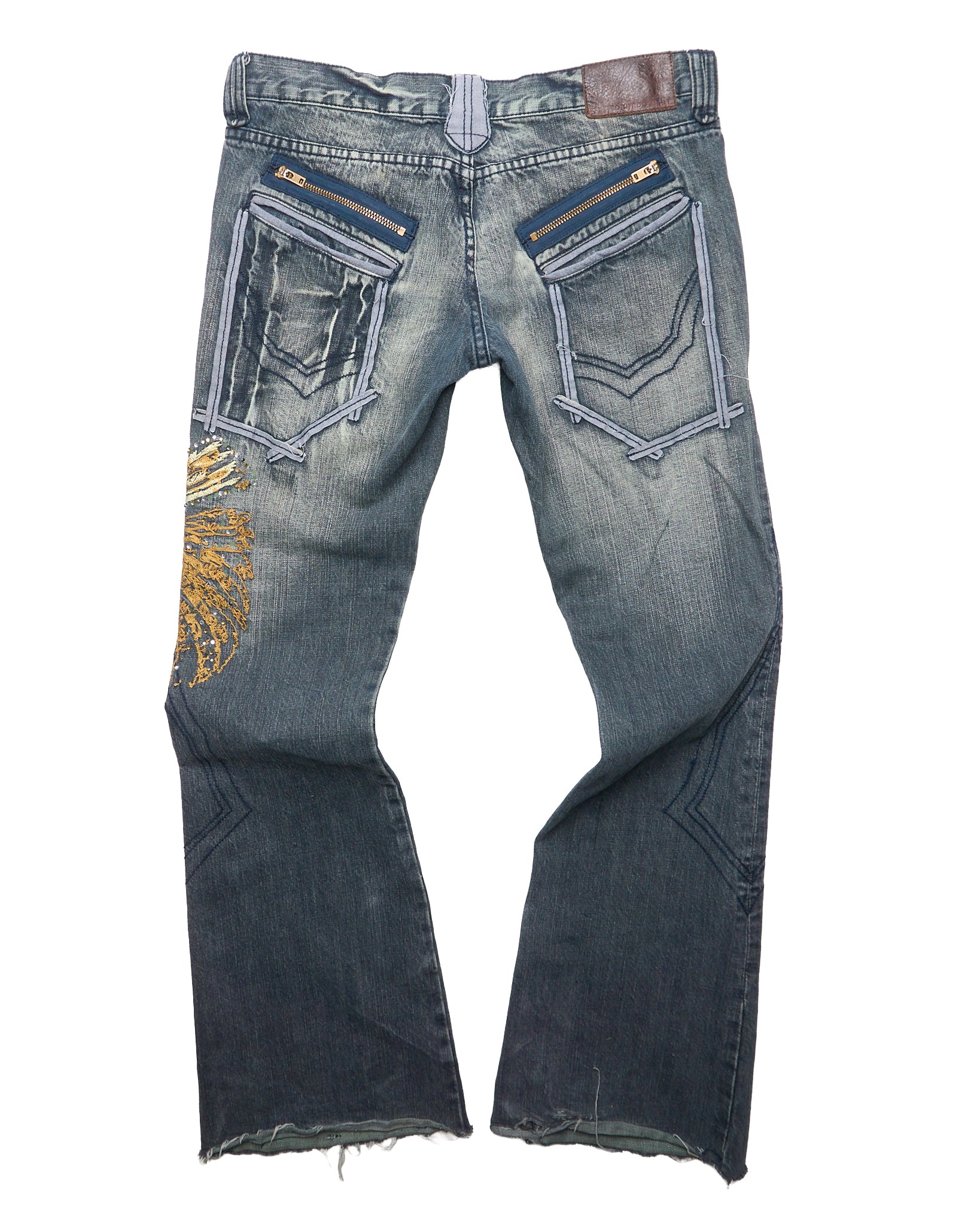 Late 00s Tornado Mart Floral Embroidered Jeans