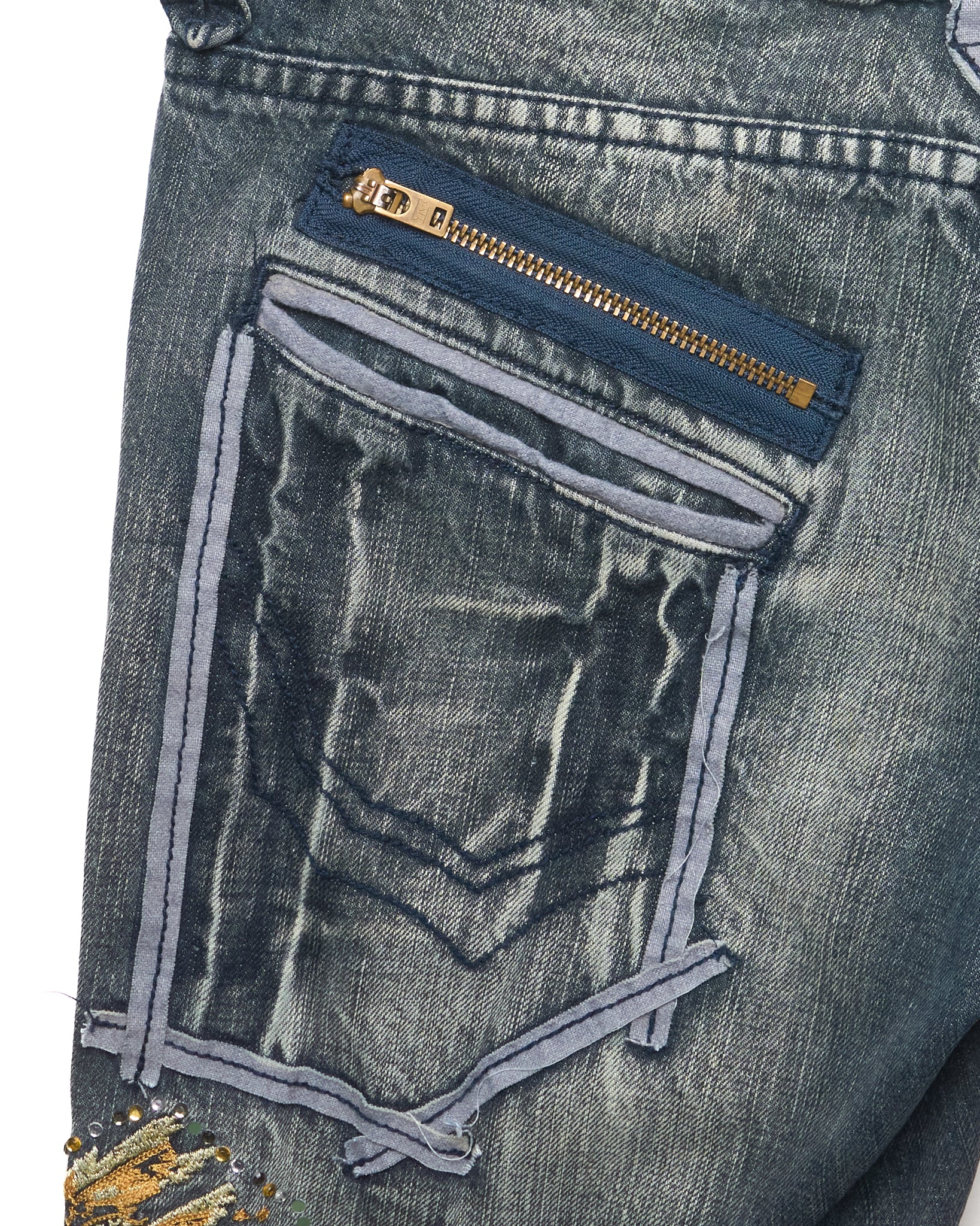 Late 00s Tornado Mart Floral Embroidered Jeans
