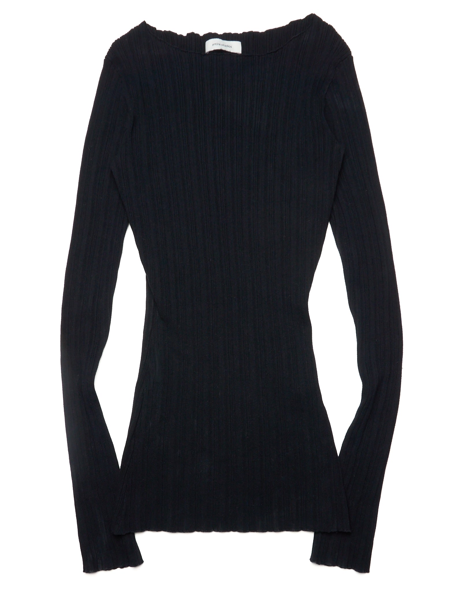 Entire Studios Black Ribbed Knit Ruffle Hem Mini Dress