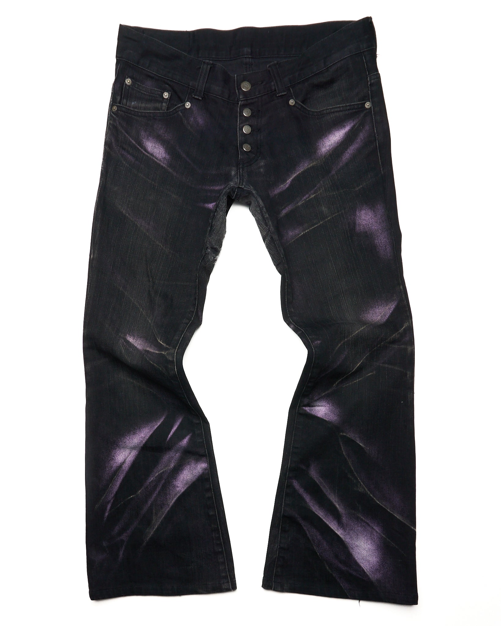 Late 00s Tornado Mart Fluorescent Paint Flared Jeans