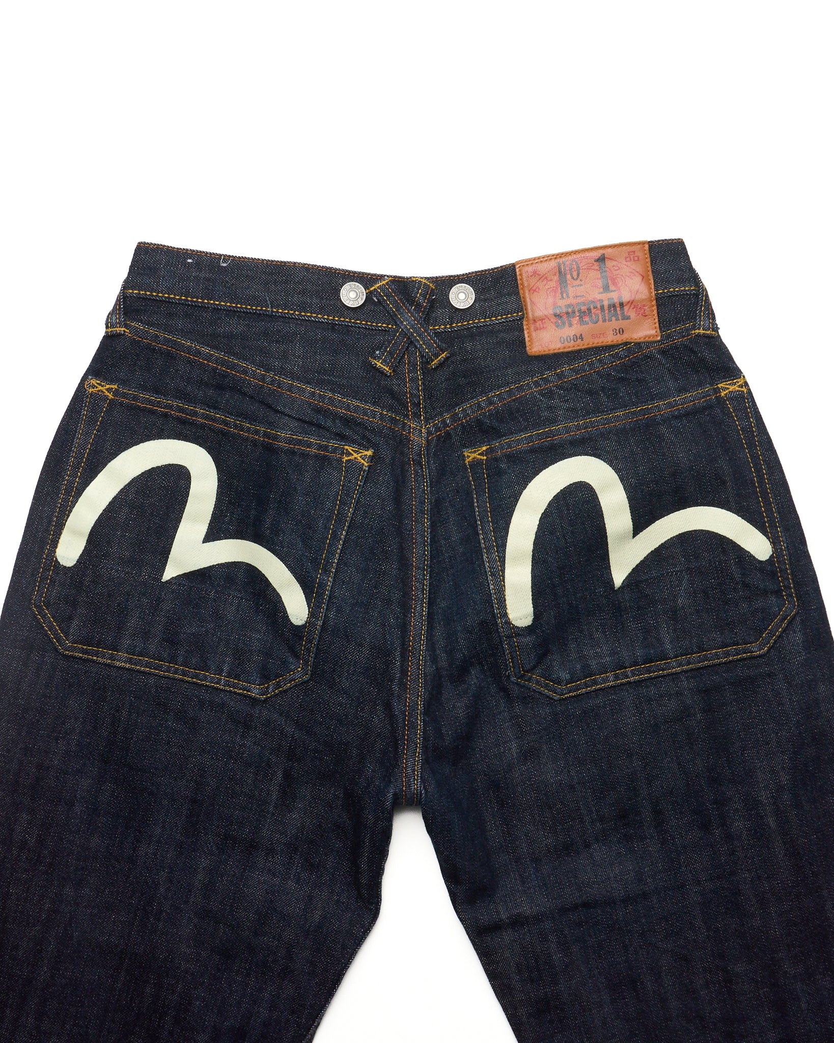 Mid 00s Evisu Double-Knee Selvedge Seagull Print Denim
