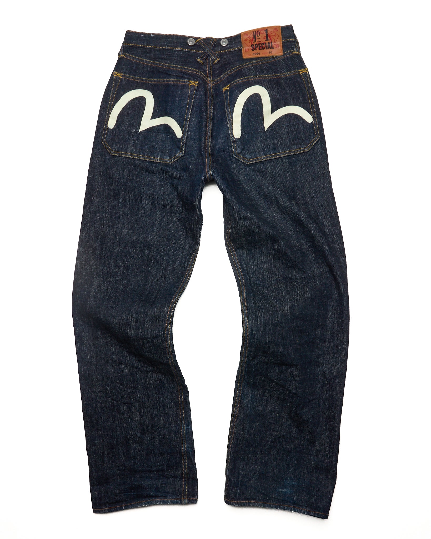 Mid 00s Evisu Double-Knee Selvedge Seagull Print Denim