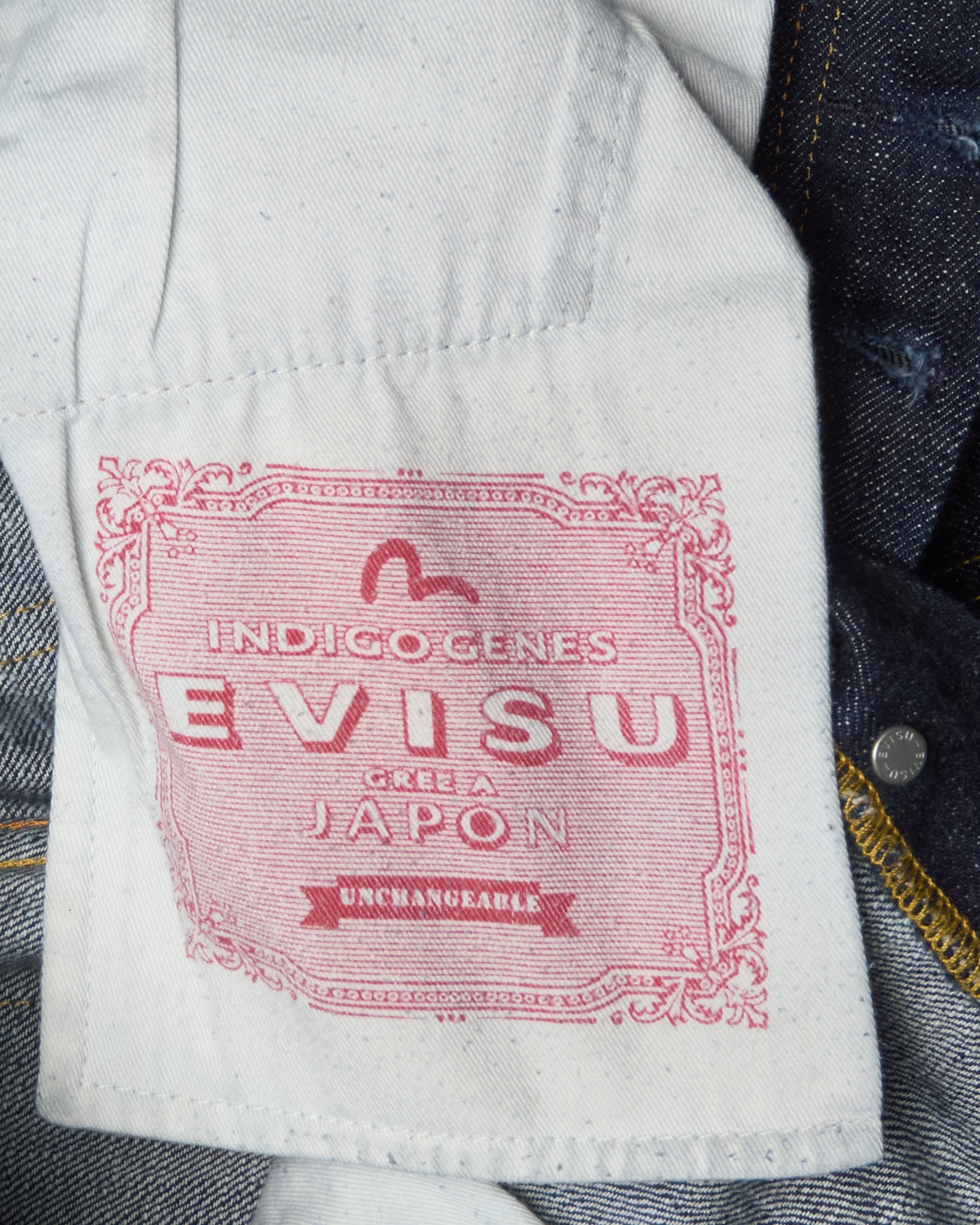 Mid 00s Evisu Double-Knee Selvedge Seagull Print Denim