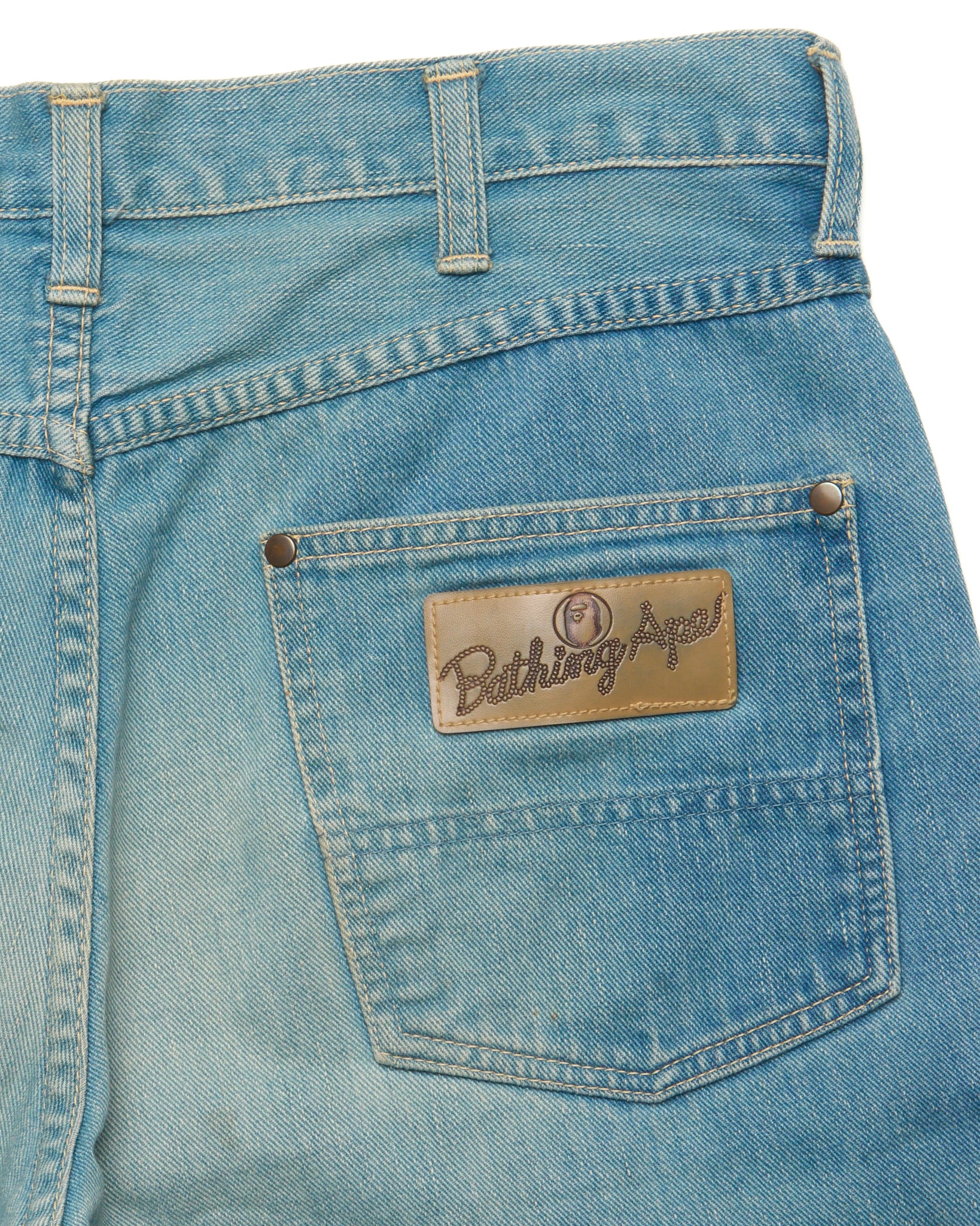 90s BAPE Faded Logo Patch Jeans