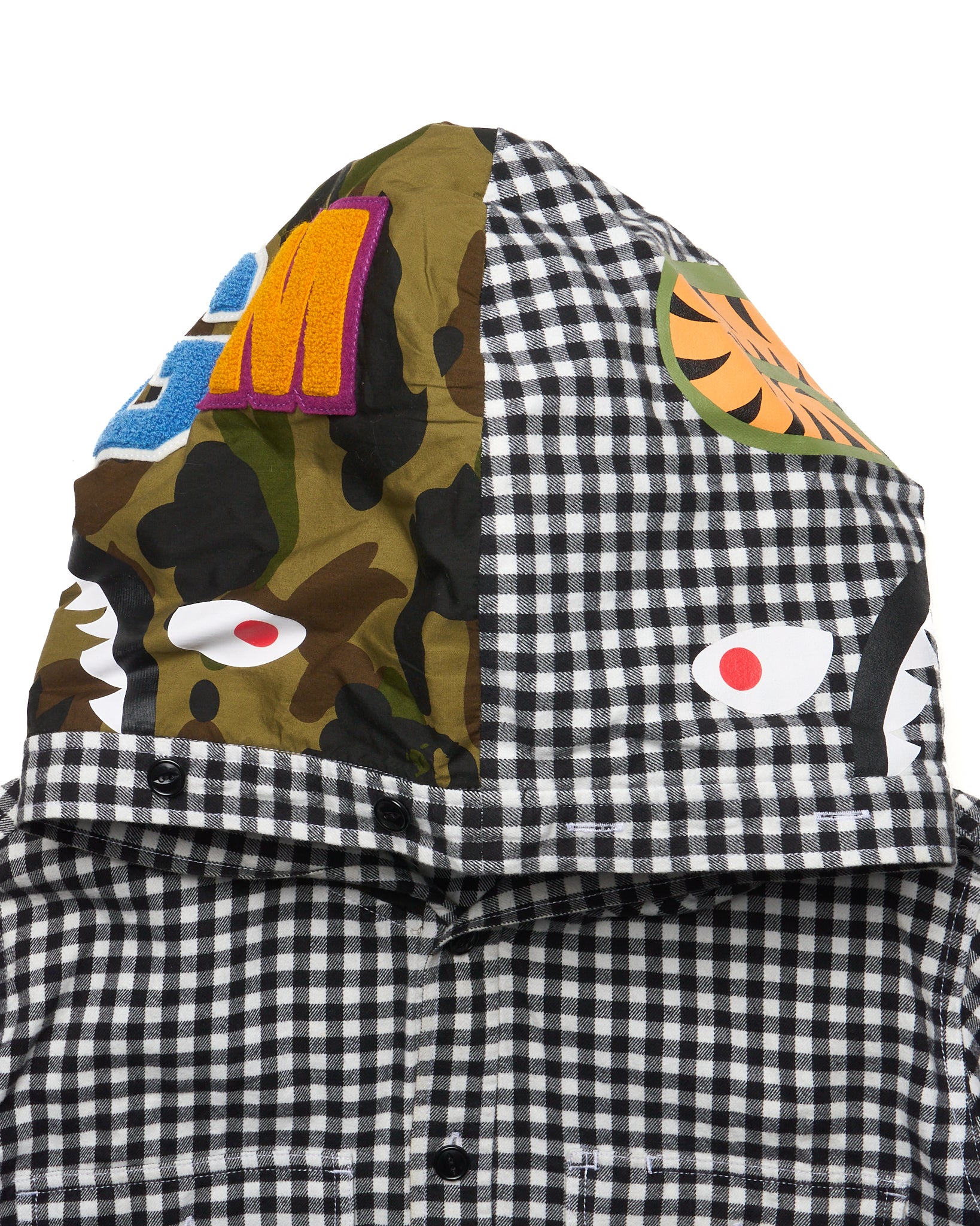 2014 BAPE Plaid Shark Button-Up Hooded Shirt