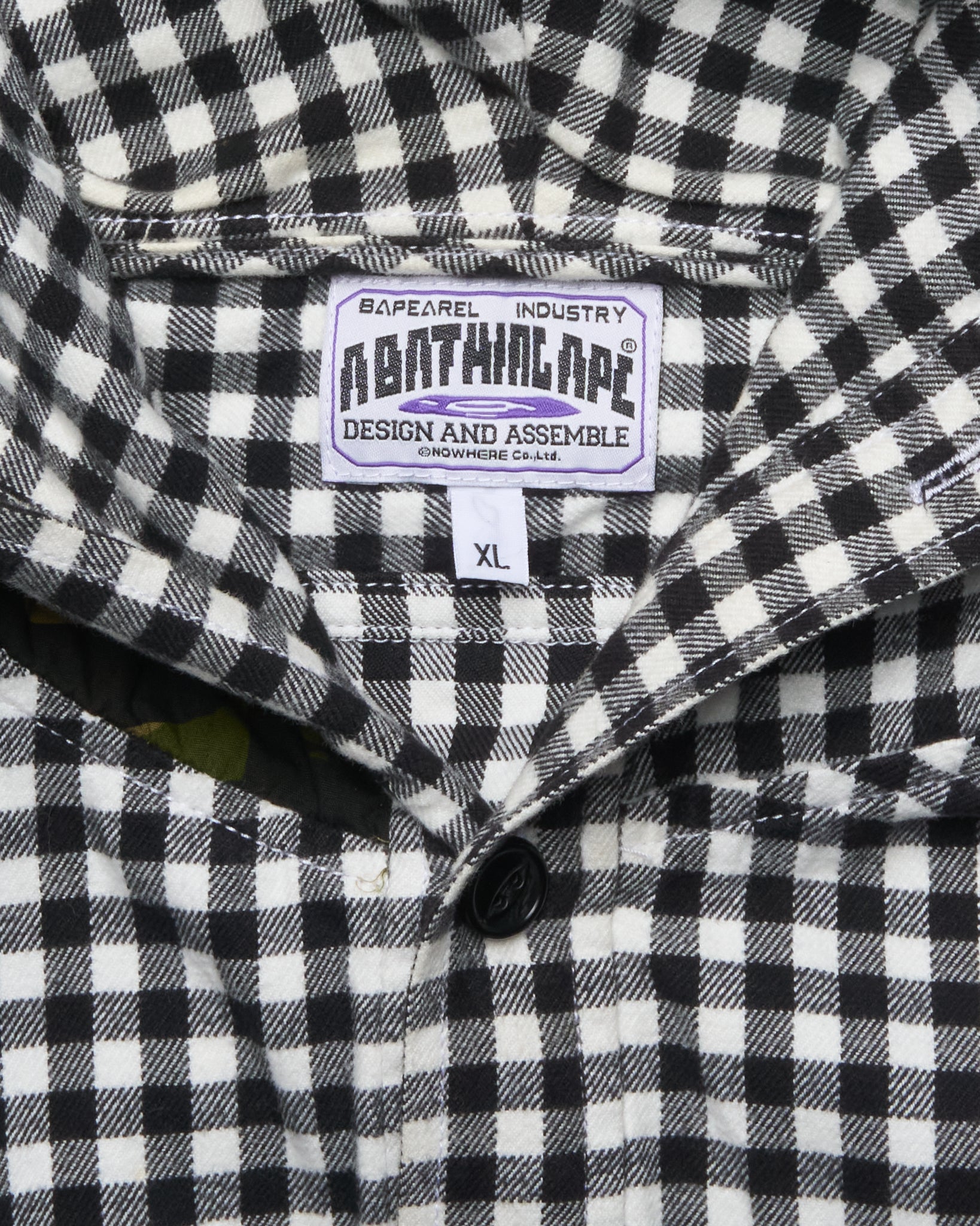 2014 BAPE Plaid Shark Button-Up Hooded Shirt