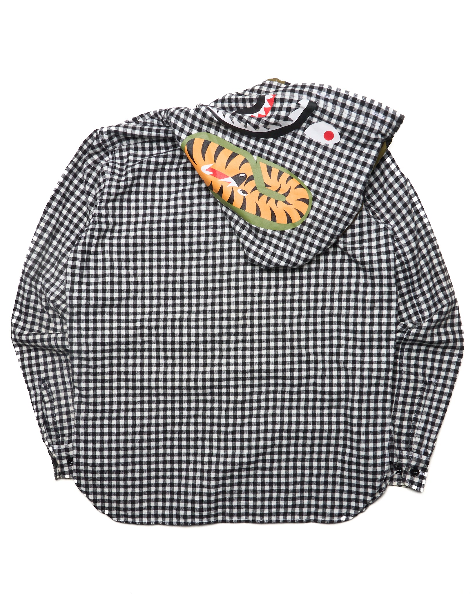 2014 BAPE Plaid Shark Button-Up Hooded Shirt