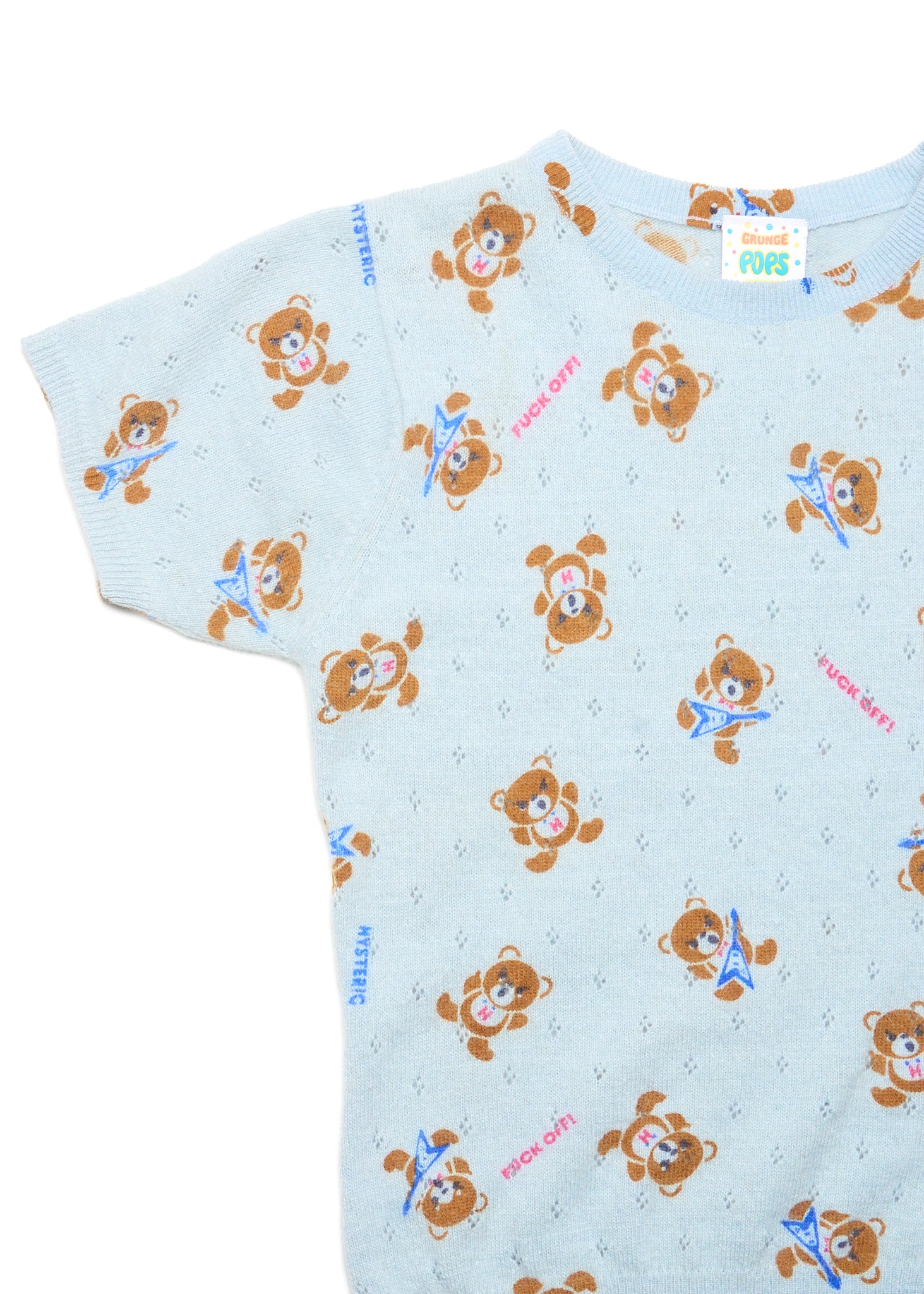 90s Hysteric Glamour Grunge Pops Fuck Bear All Over Print Knit Tee