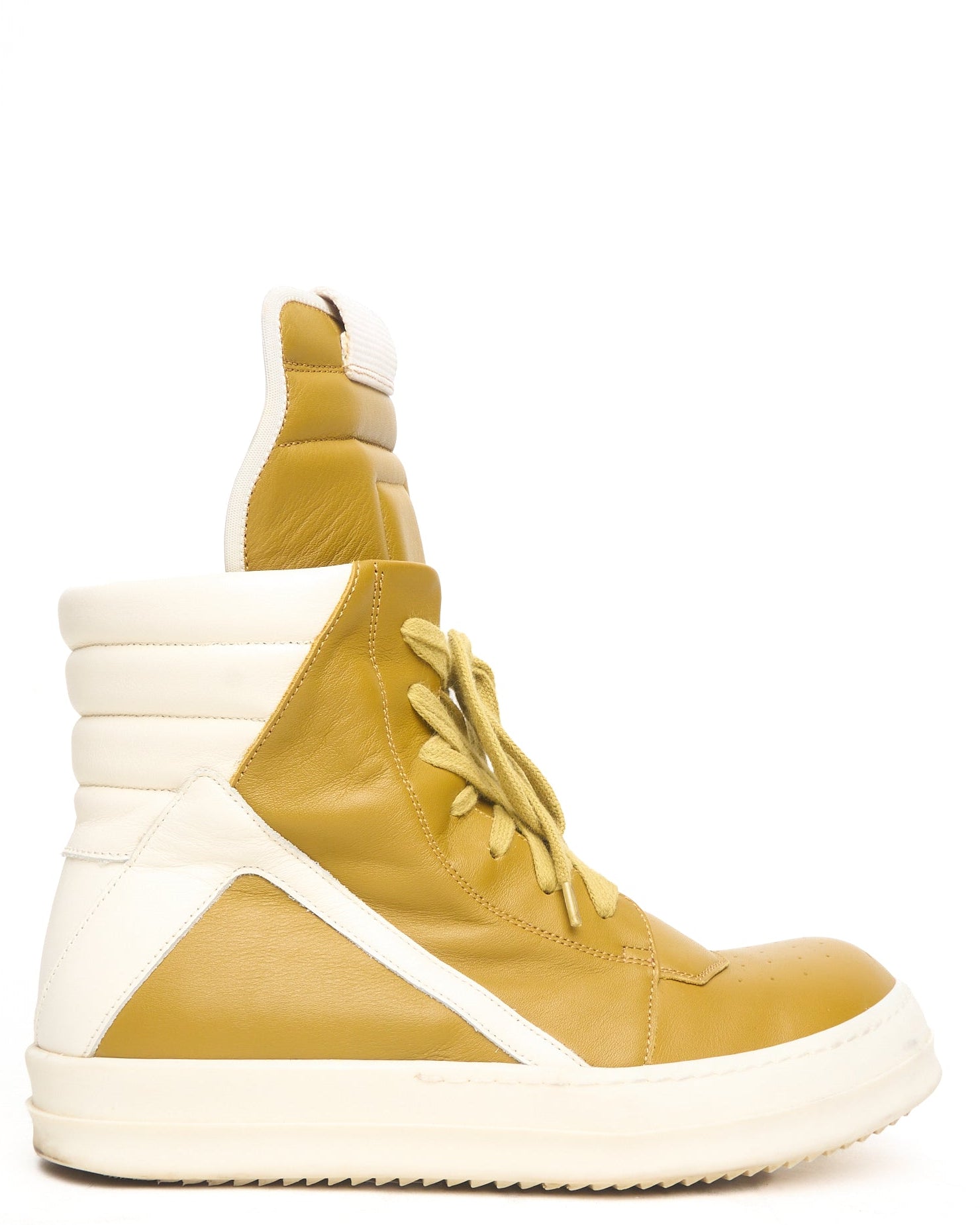S/S23 Rick Owens “EDFU” Mustard Leather Geobasket Sneakers