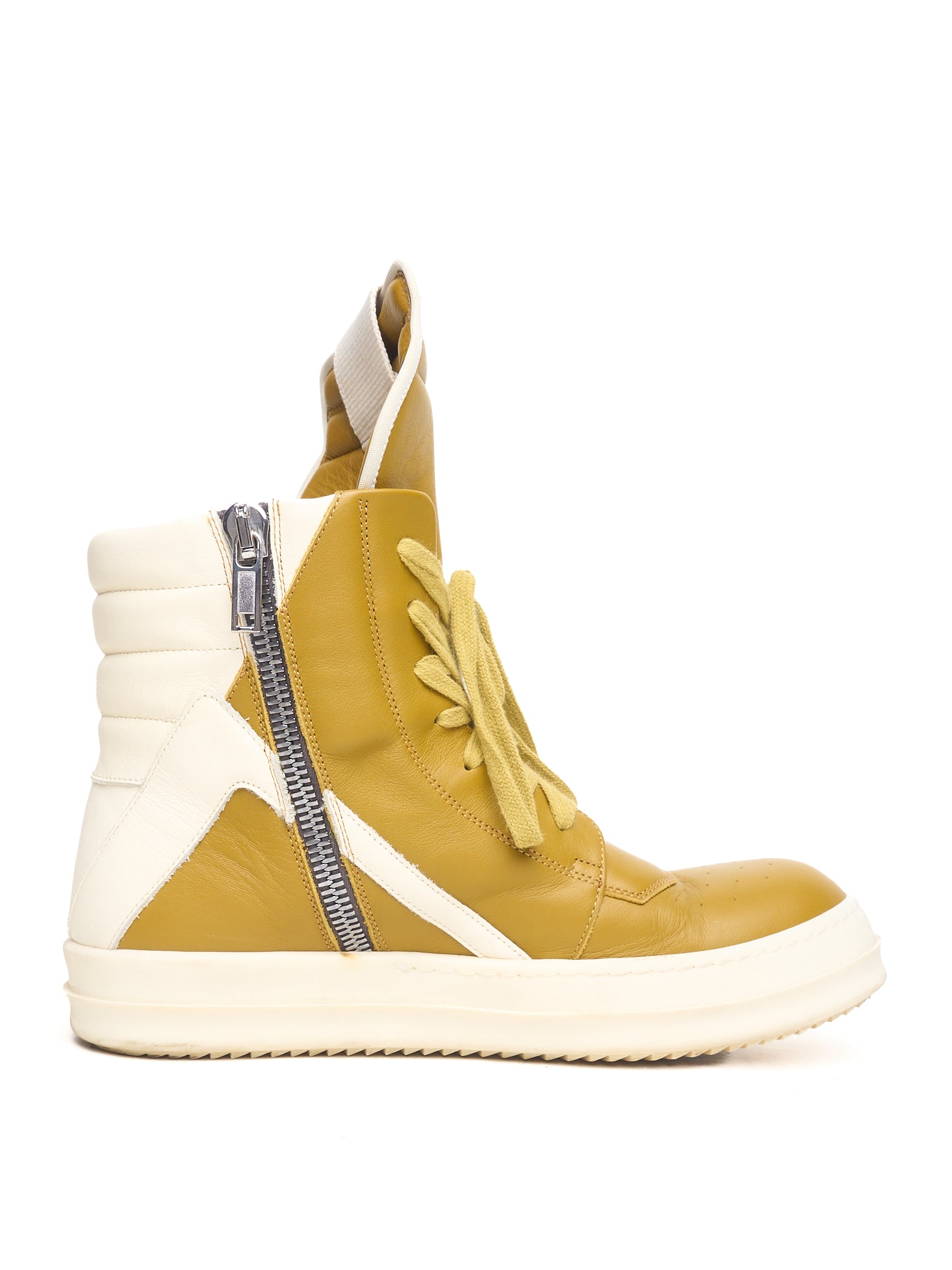 S/S23 Rick Owens “EDFU” Mustard Leather Geobasket Sneakers