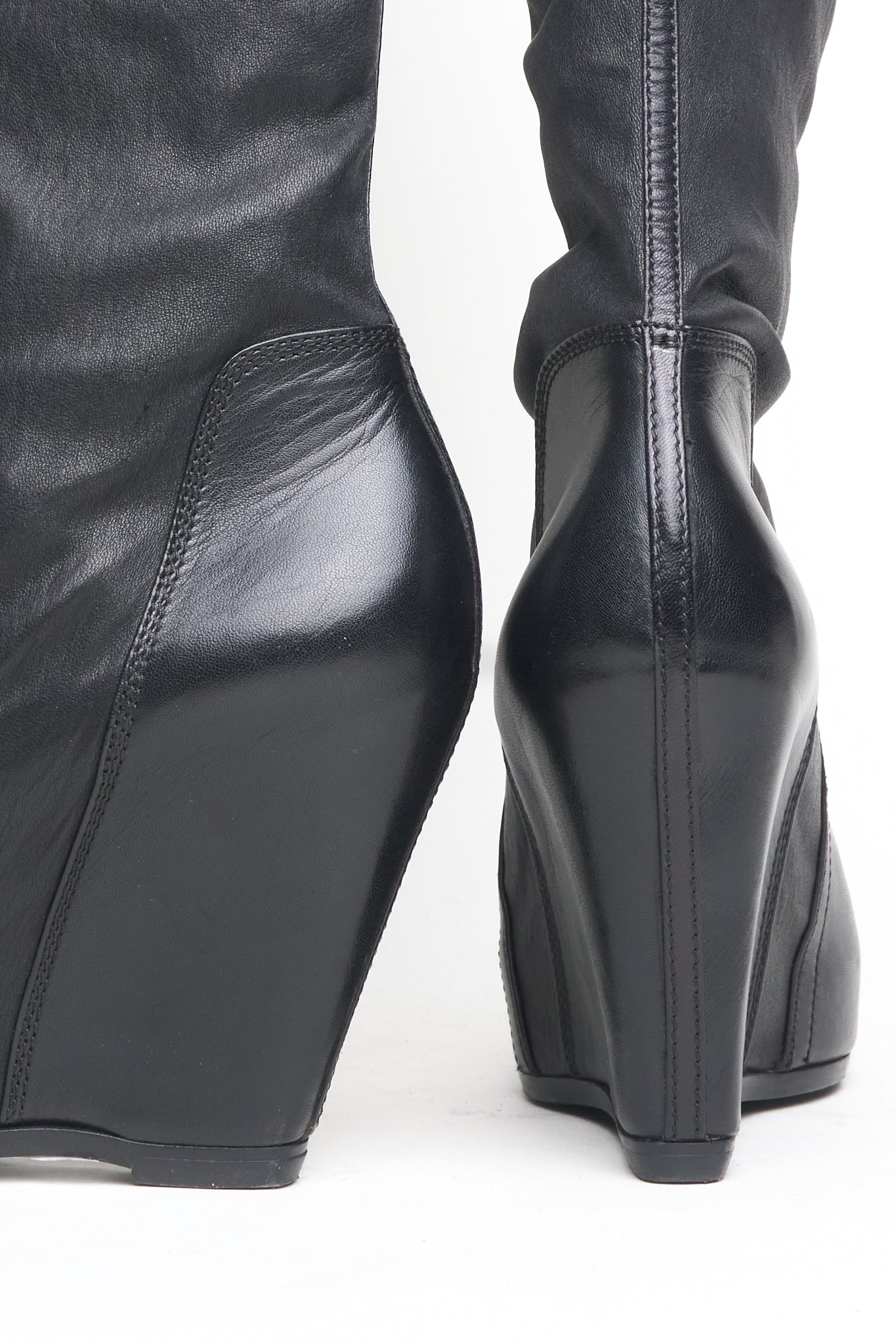 F/W25 Rick Owens “CONCORDIANS” Tall Leather Wedge Sock Boots