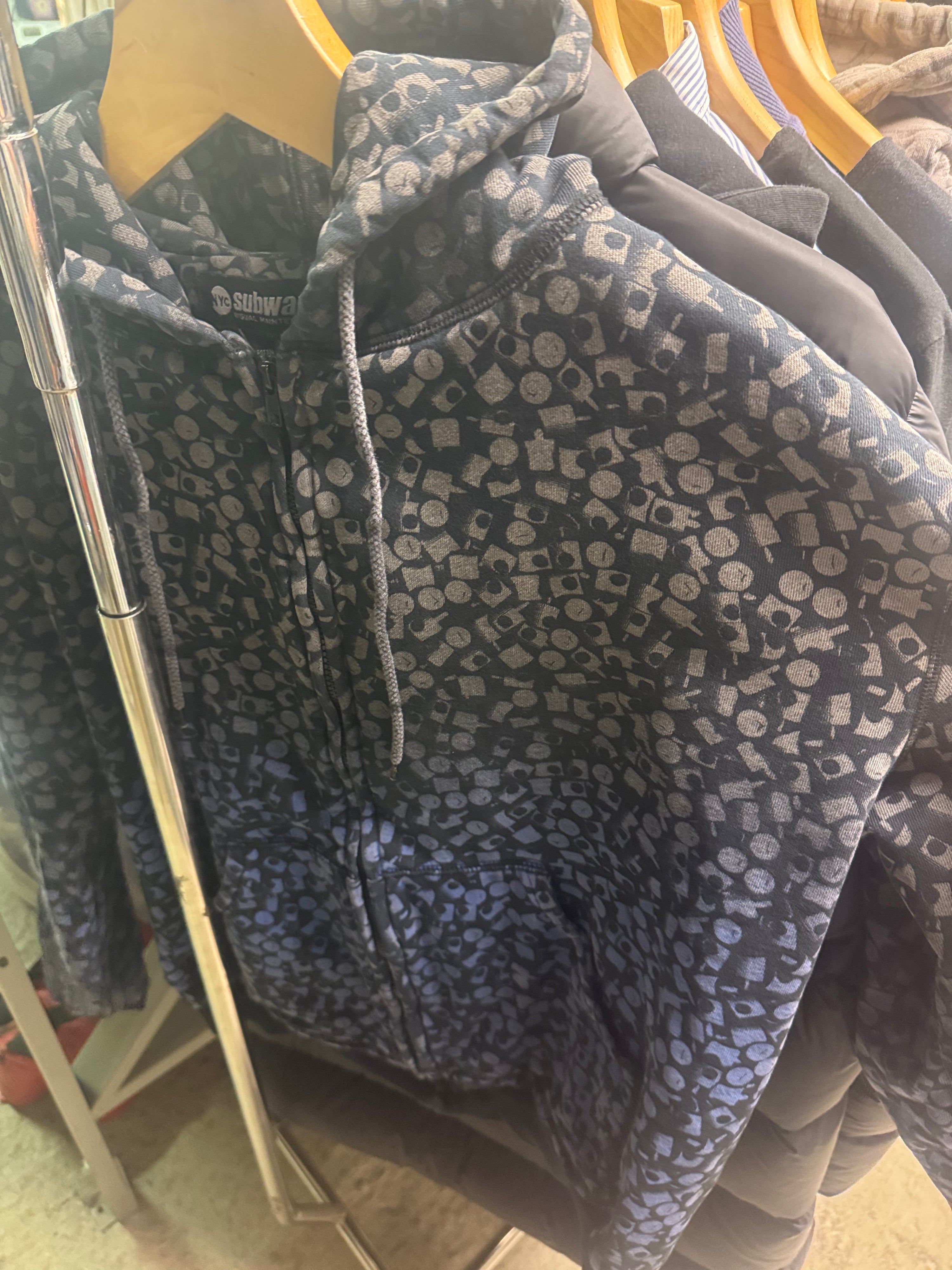 Early 00s Subware All Over Print Blue/Grey Spray Paint Cap Hoodie