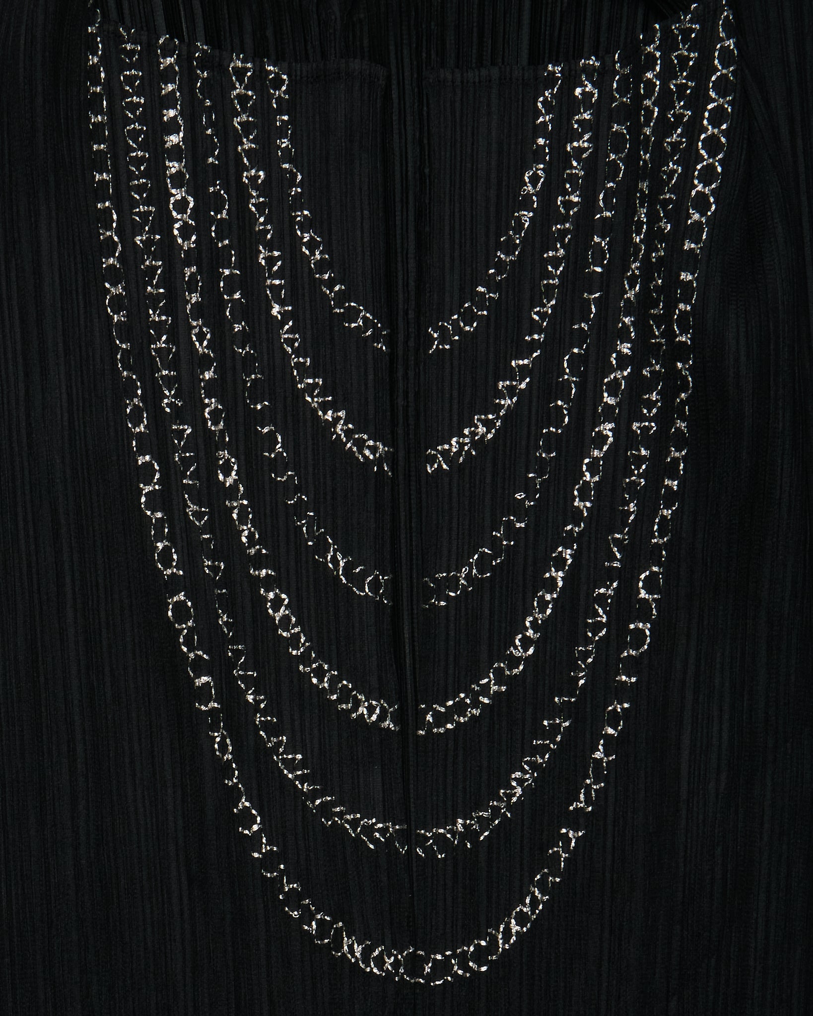 Issey Miyake PLEATS PLEASE Silver Chain Trompe L’Oeil Open Cardigan