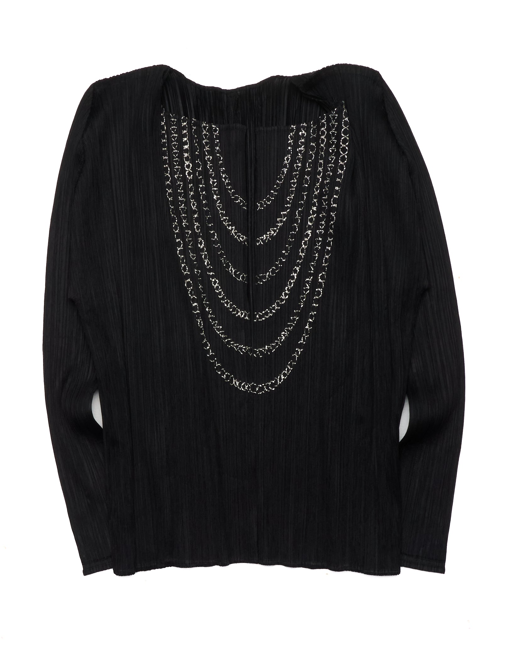 Issey Miyake PLEATS PLEASE Silver Chain Trompe L’Oeil Open Cardigan