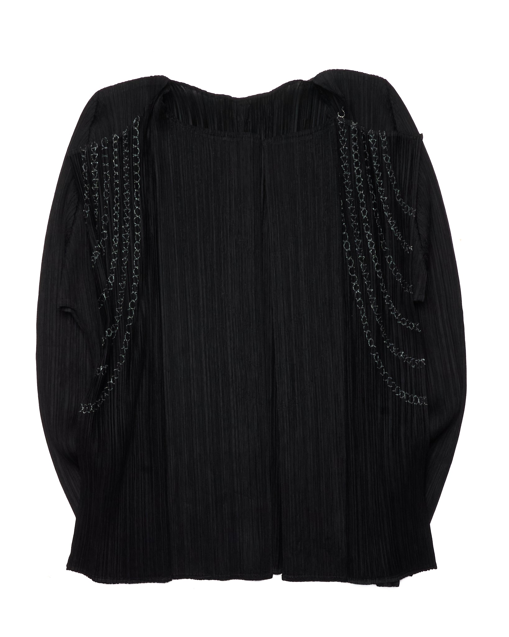 Issey Miyake PLEATS PLEASE Silver Chain Trompe L’Oeil Open Cardigan