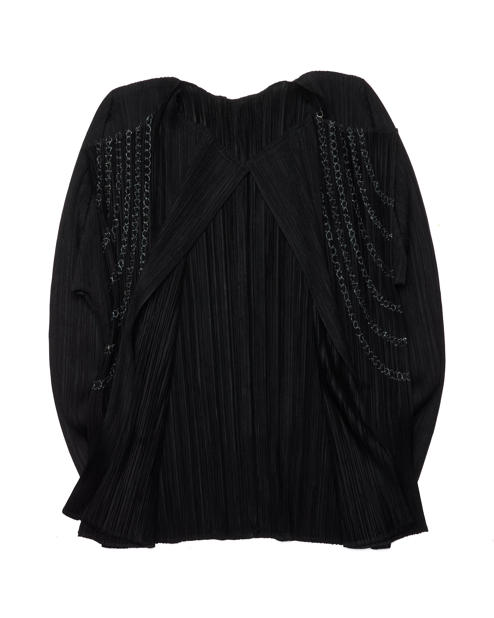 Issey Miyake PLEATS PLEASE Silver Chain Trompe L’Oeil Open Cardigan