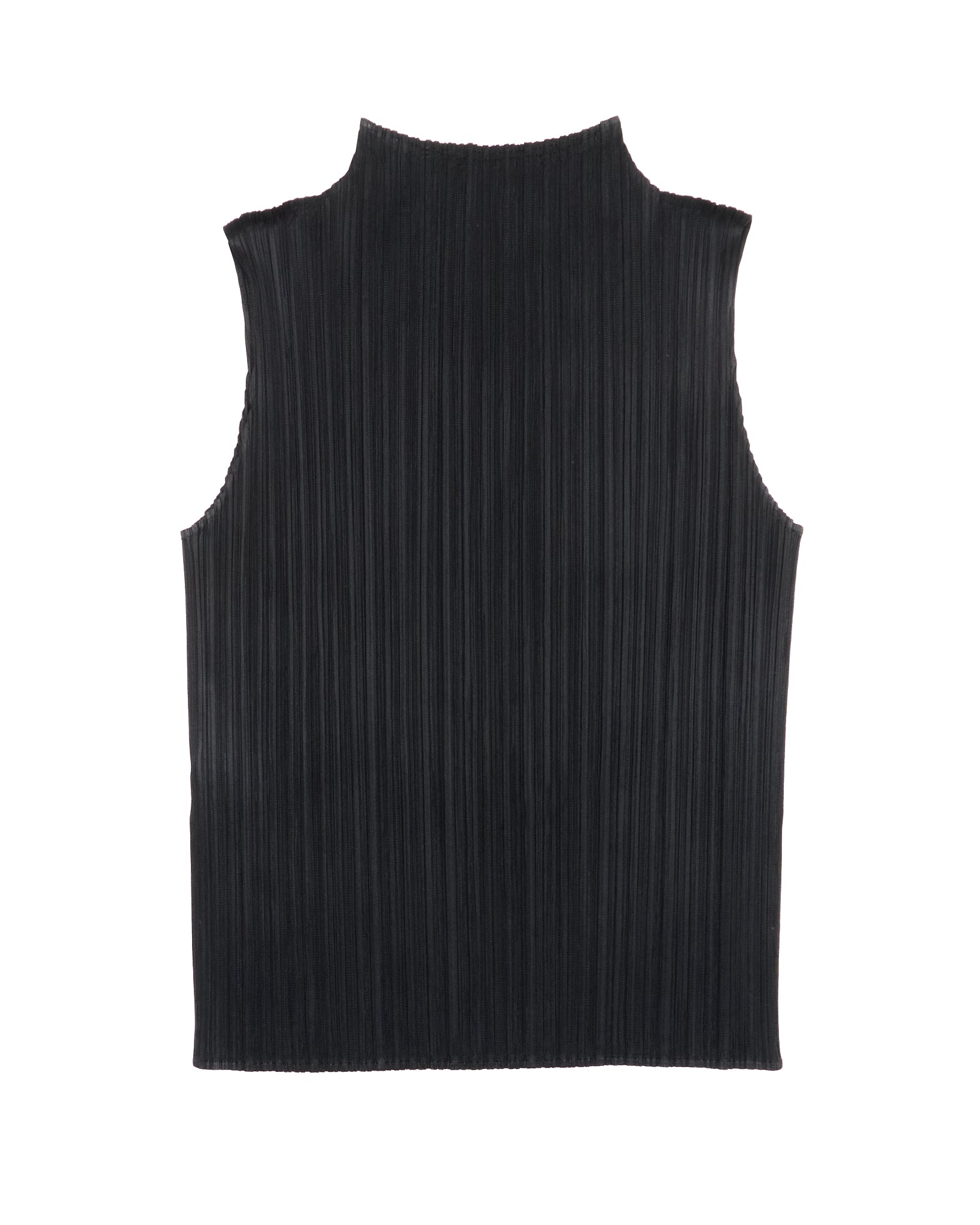 Black sleeveless ribbed knit top on a white background