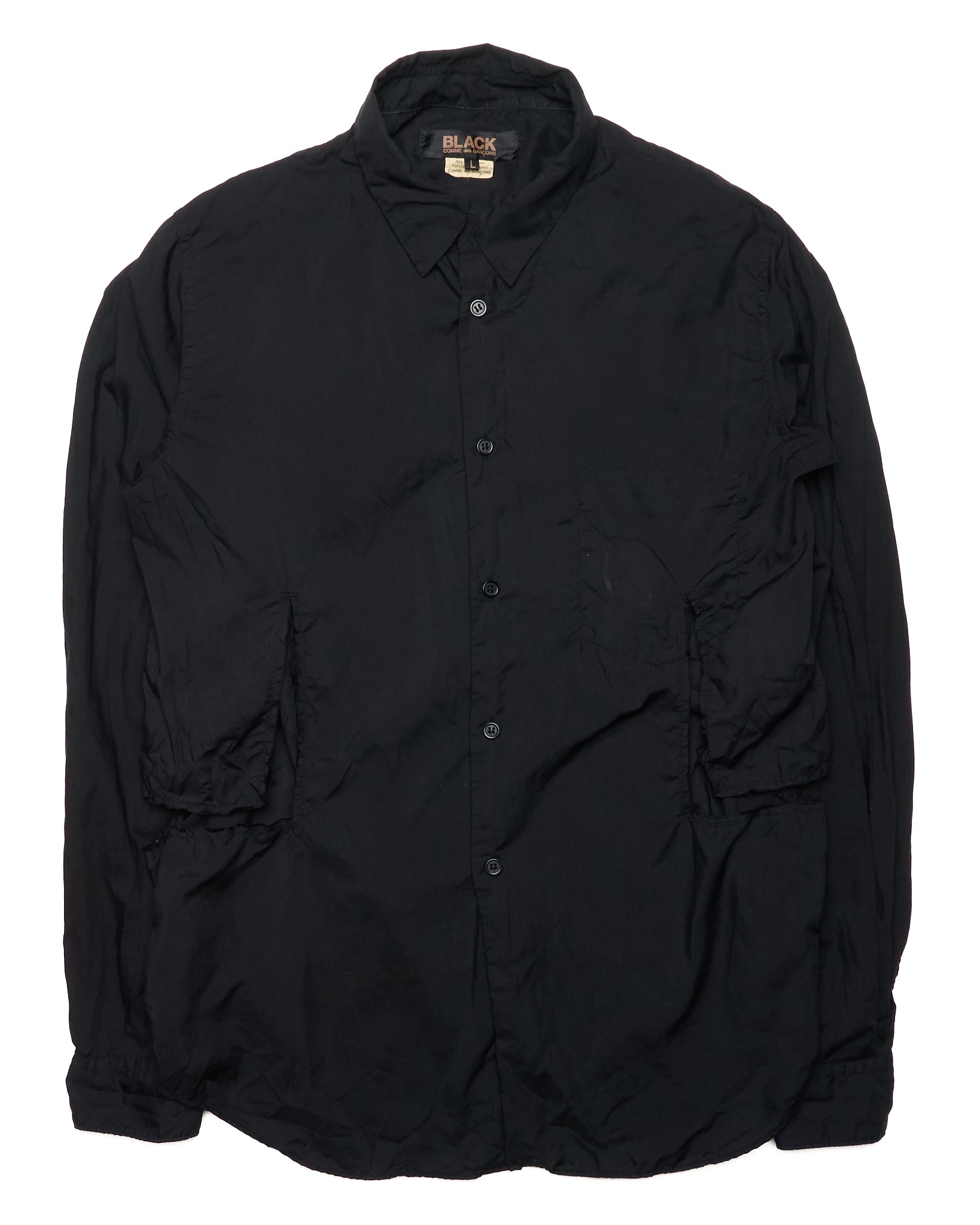 S/S19 COMME des GARÇONS BLACK Distressed Side Cut-Out Shirt