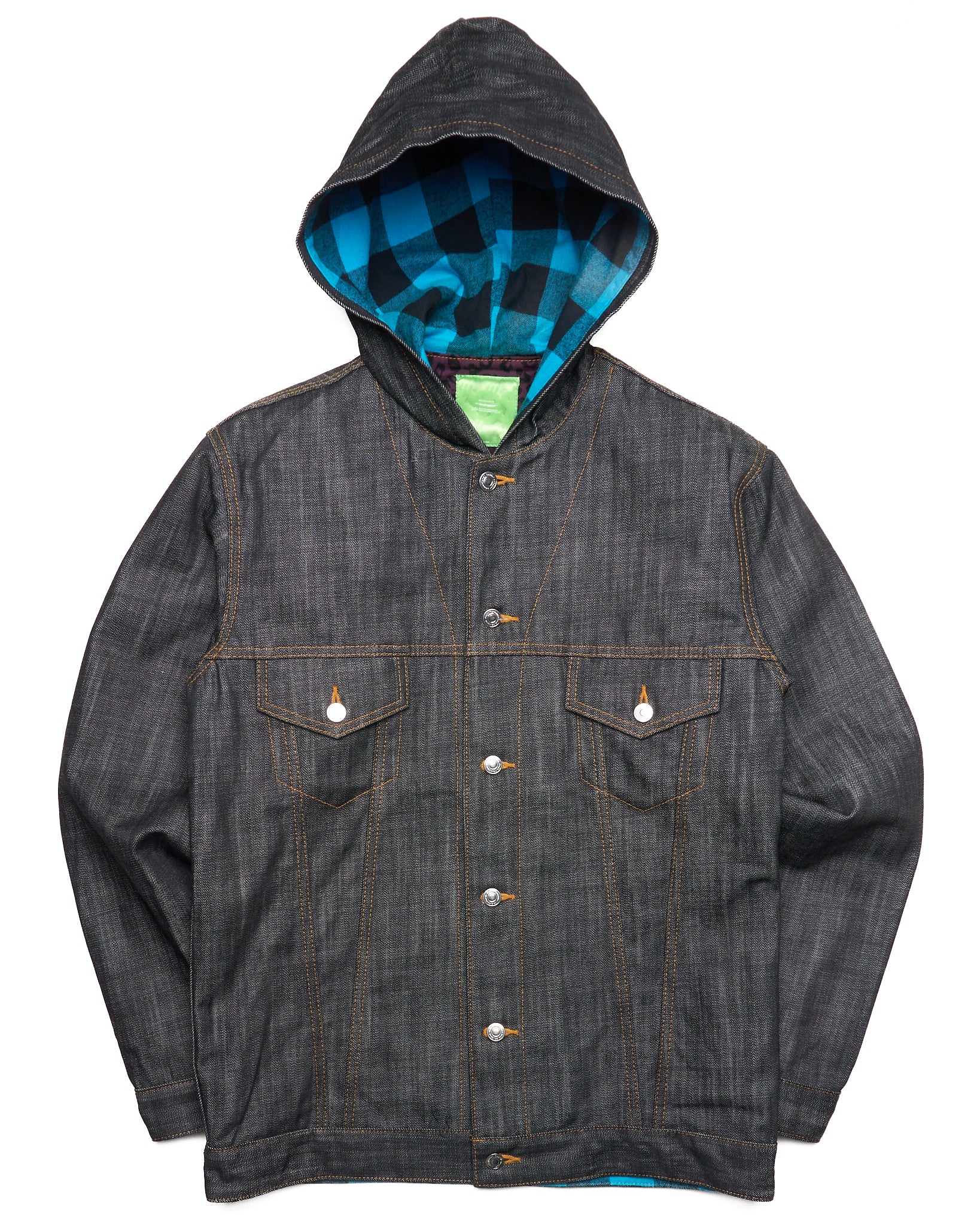 Early 00s Swagger Leopard/Plaid Hooded Denim Jacket