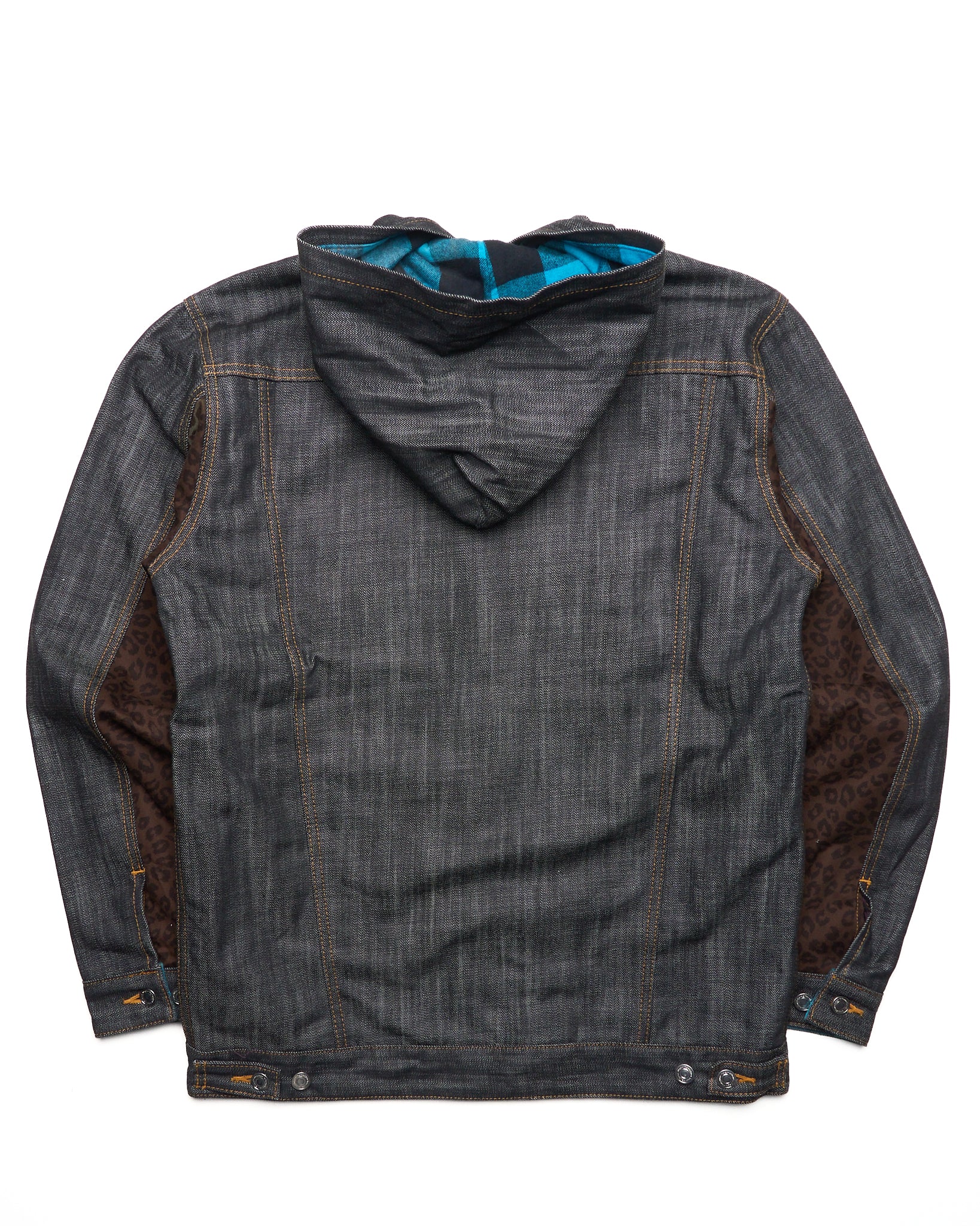Early 00s Swagger Leopard/Plaid Hooded Denim Jacket