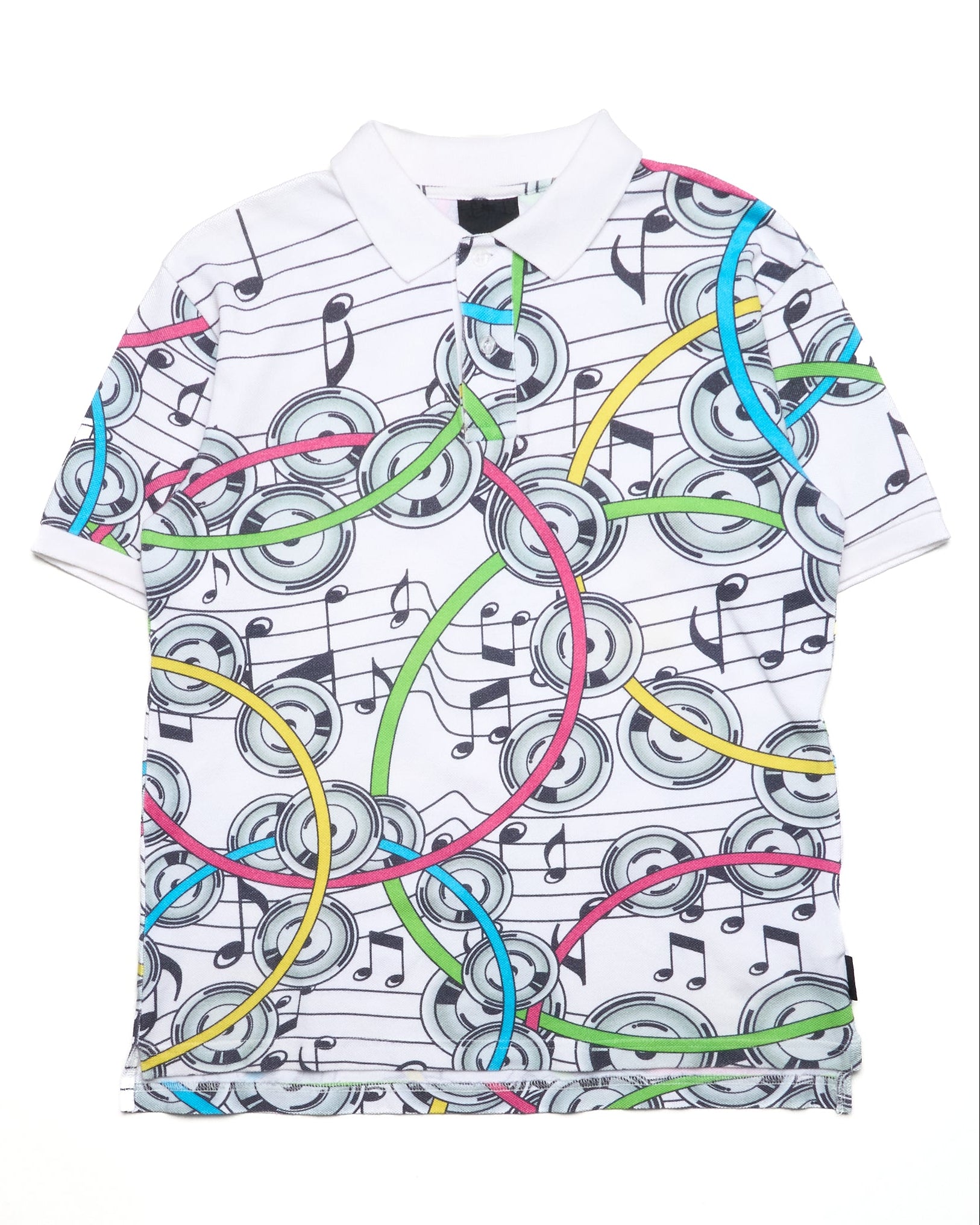 Late 00s Swagger Musical Notes Printed Polo Shirt