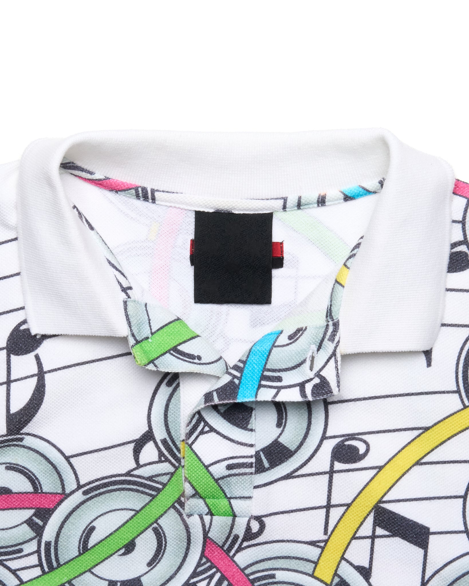 Late 00s Swagger Musical Notes Printed Polo Shirt