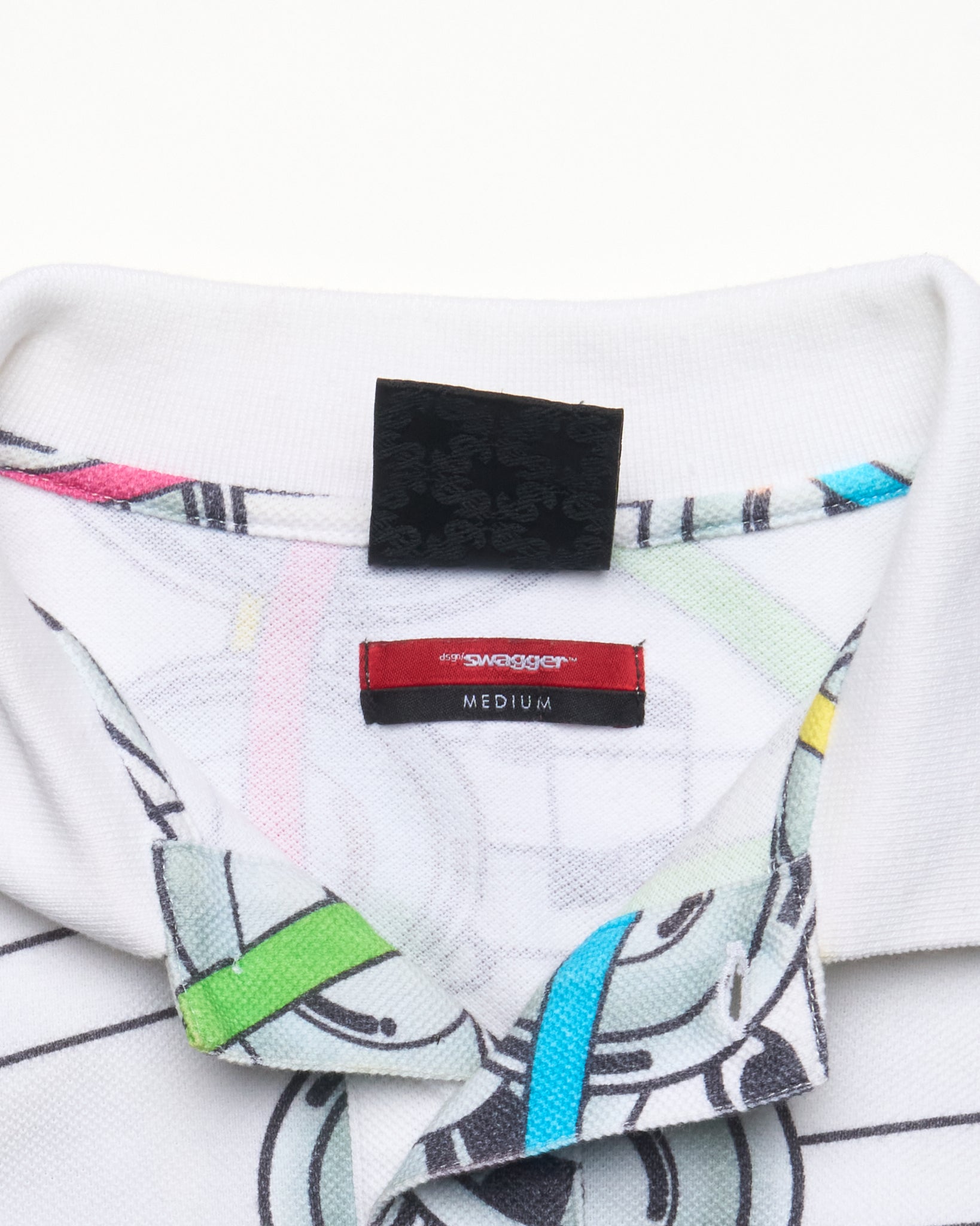 Late 00s Swagger Musical Notes Printed Polo Shirt