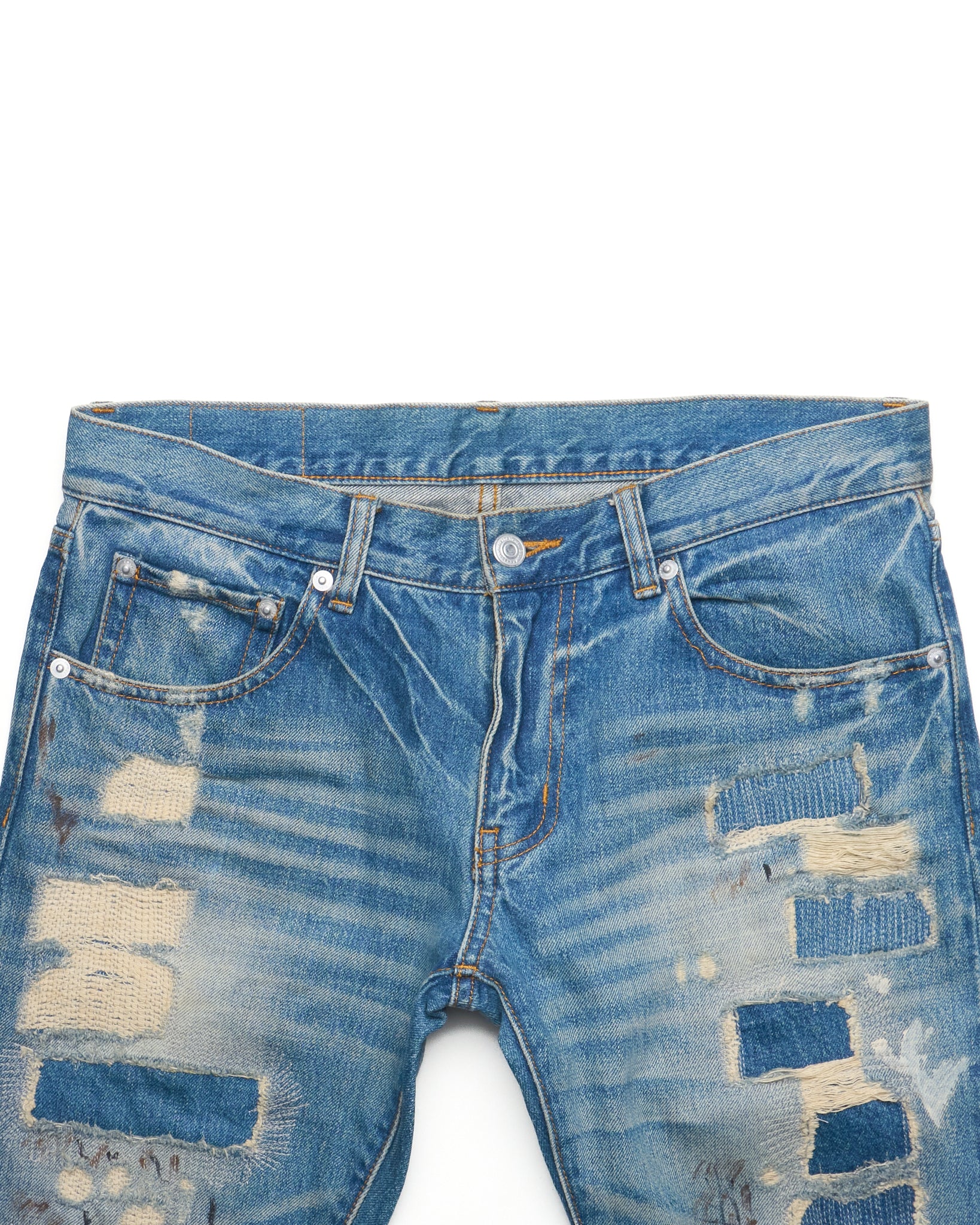 Late 00s Swagger Patchwork Crash Jeans