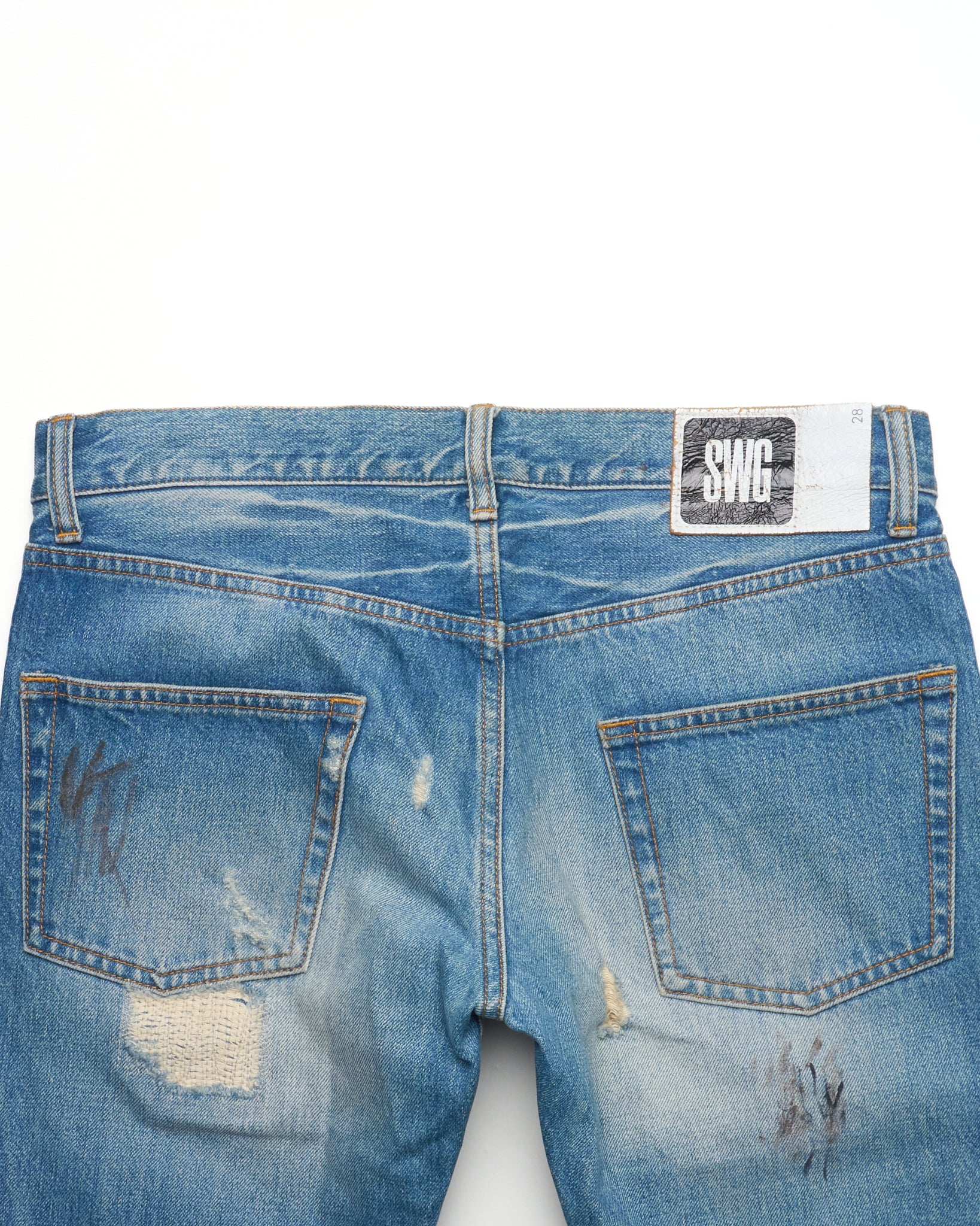 Late 00s Swagger Patchwork Crash Jeans