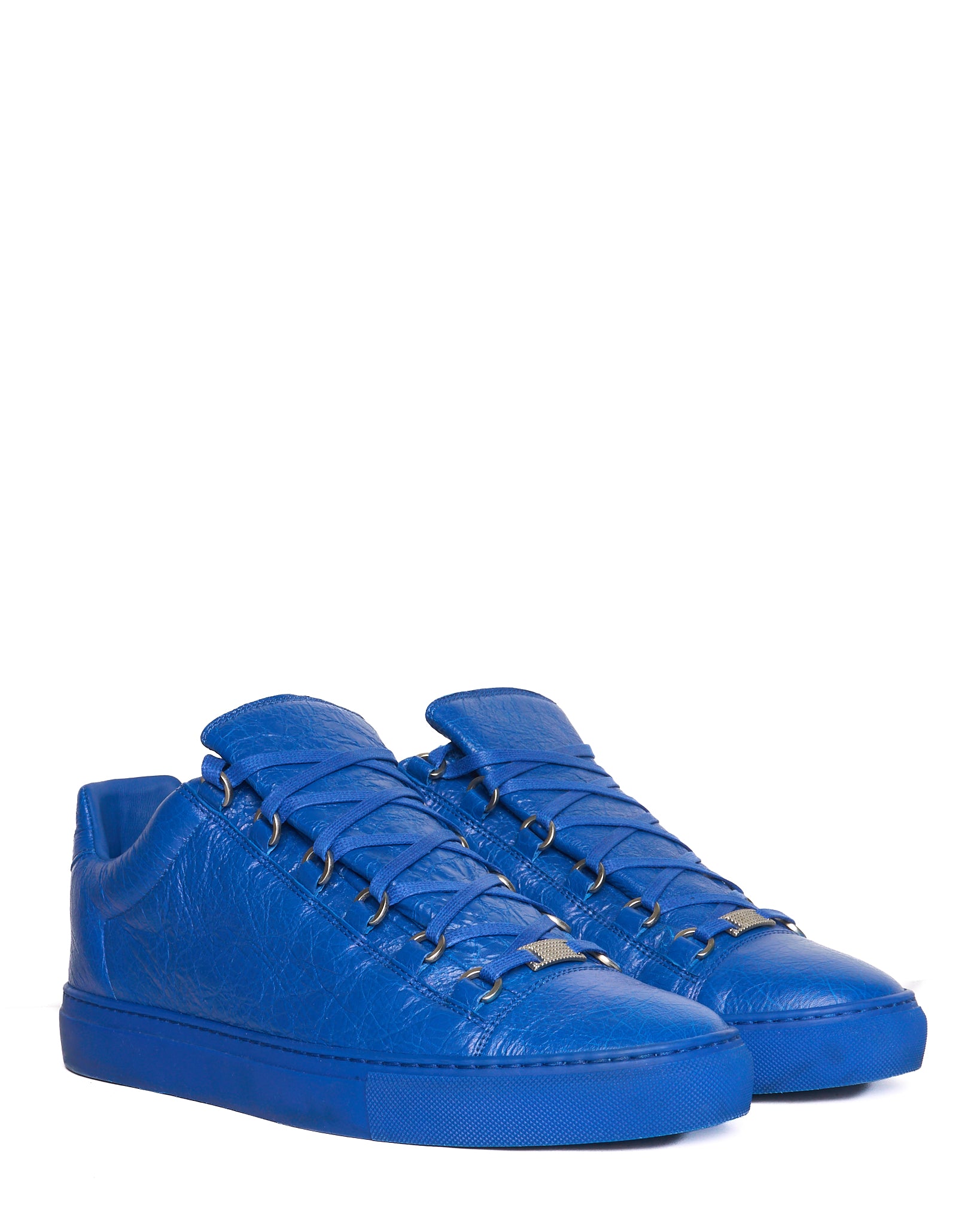 Early 10s Balenciaga Arena Low Top Cobalt Blue Leather Sneakers