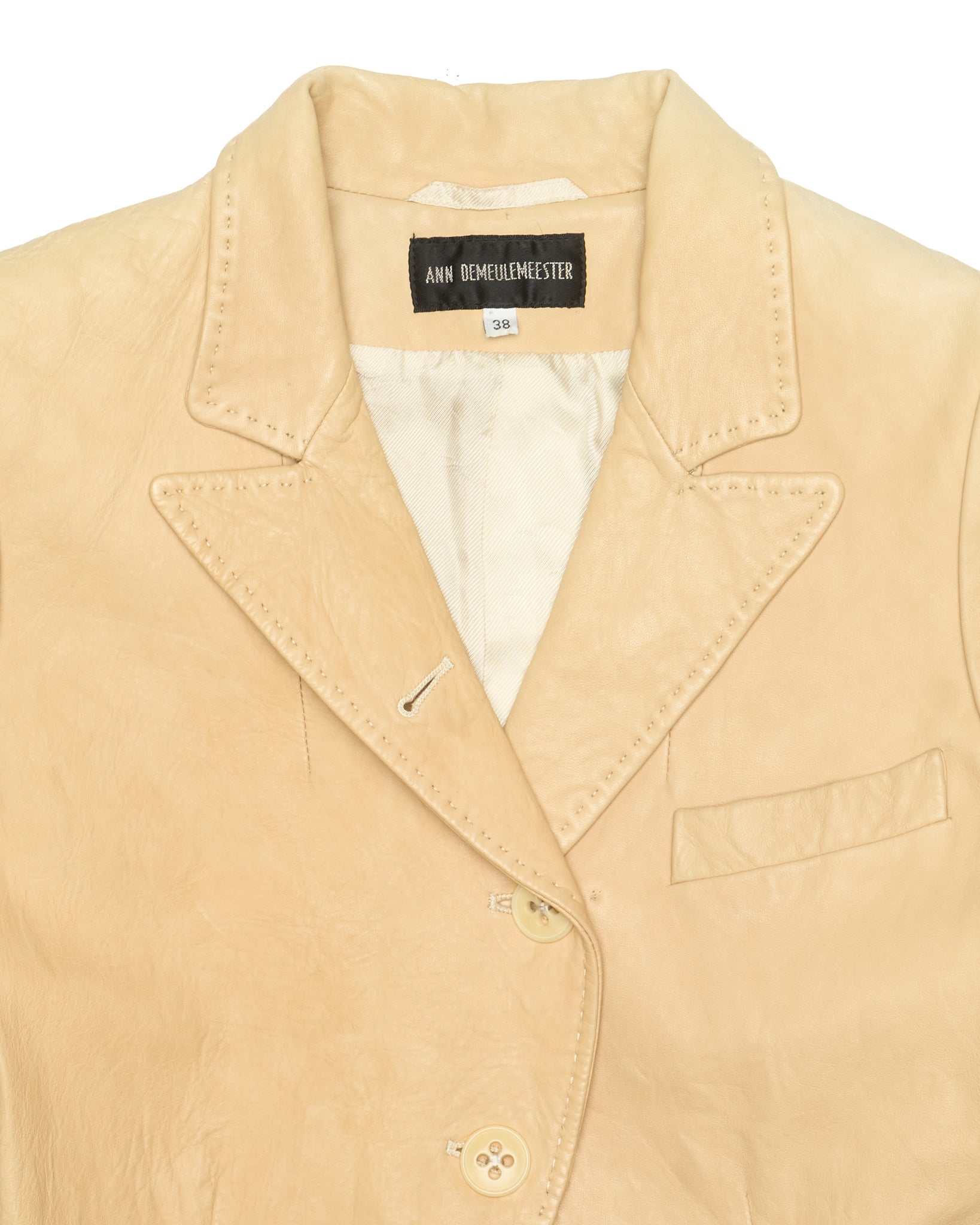 00s Ann Demeulemeester Cream Leather Tailored Blazer