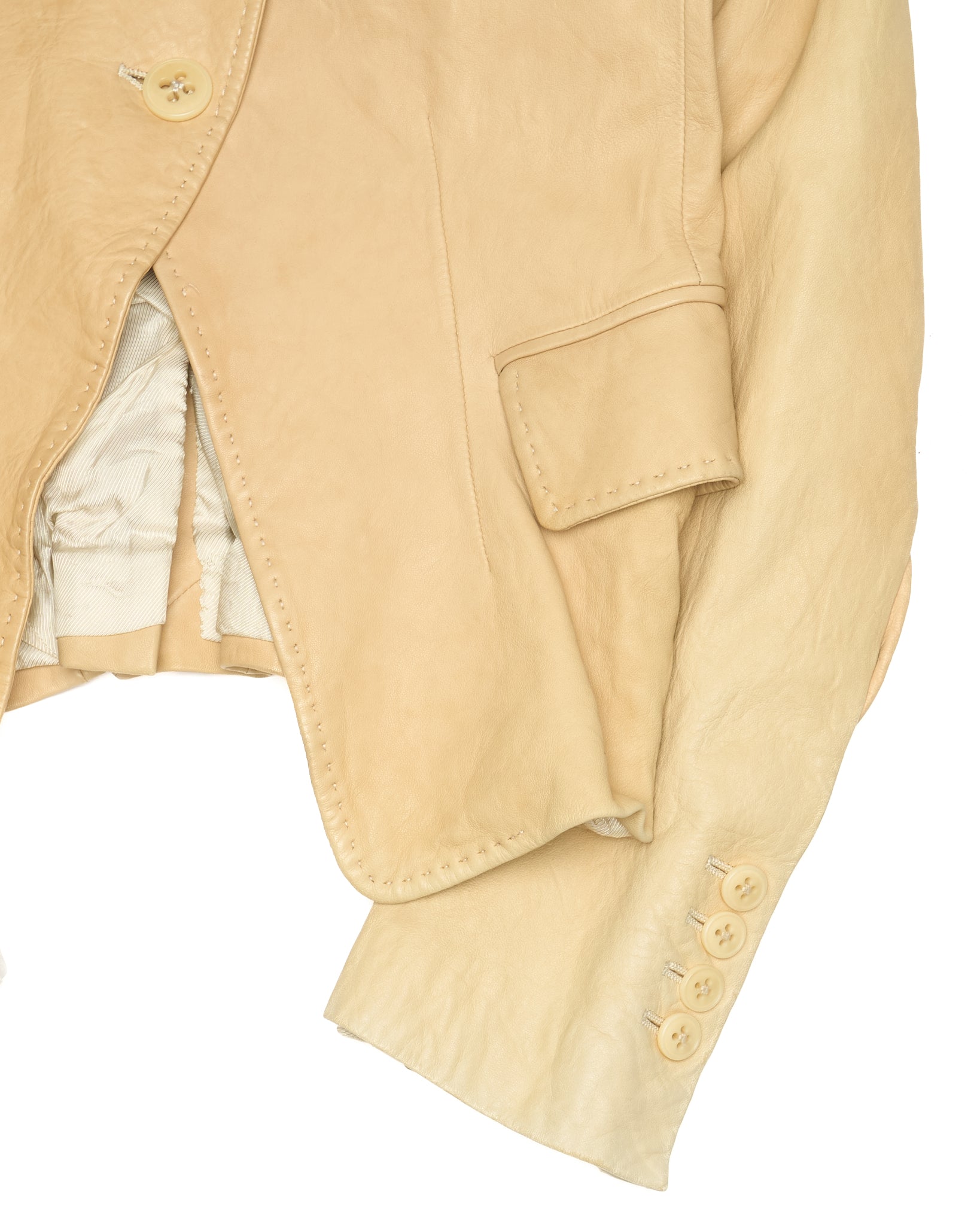 00s Ann Demeulemeester Cream Leather Tailored Blazer