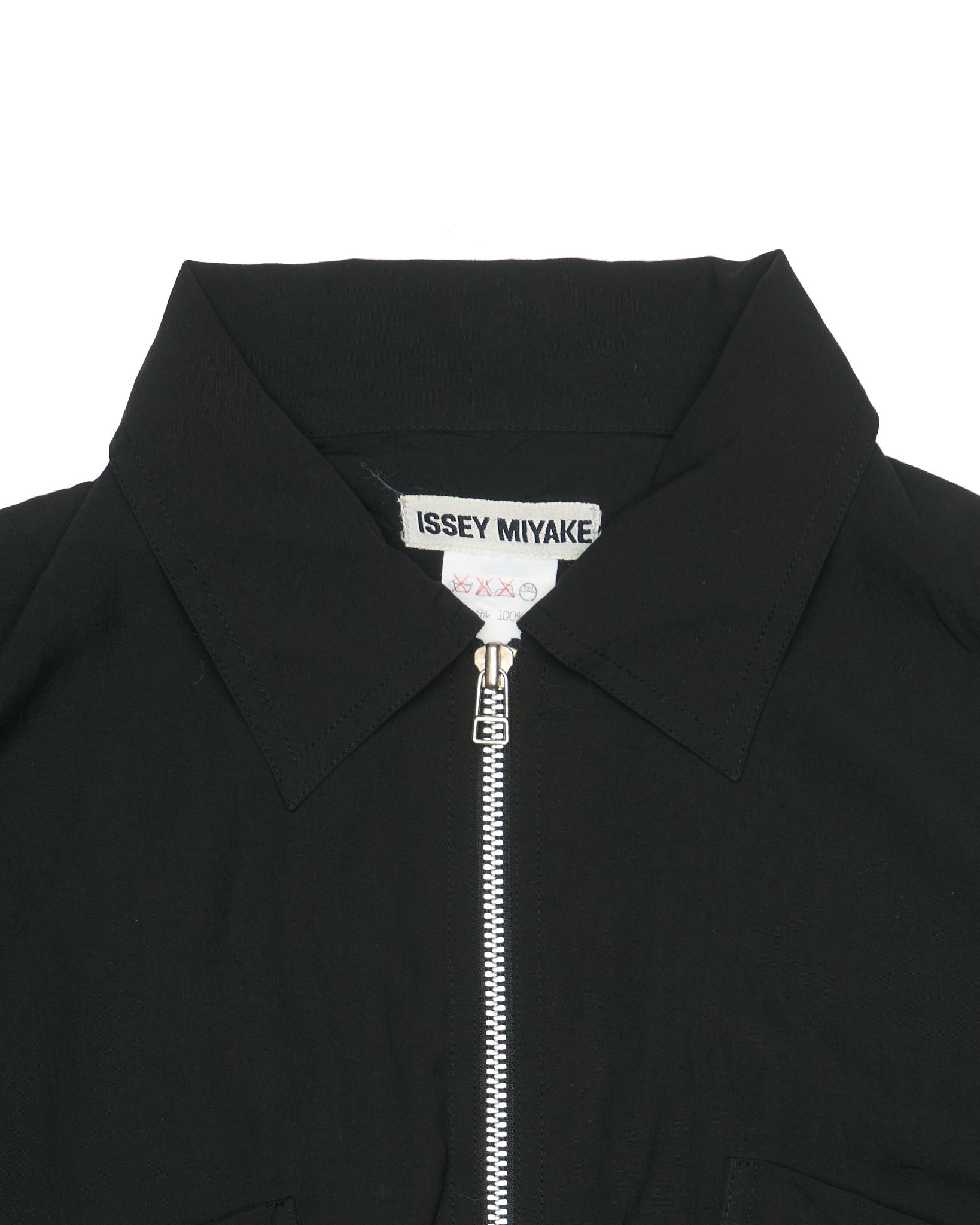 Late 00s Issey Miyake Black Elasticated Cropped Black Blouson Jacket