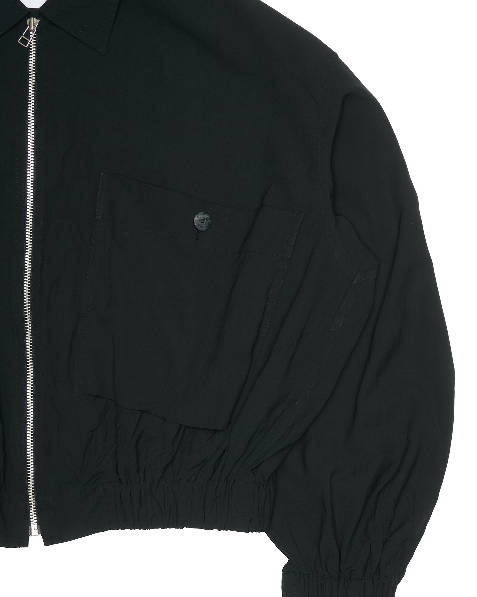 Late 00s Issey Miyake Black Elasticated Cropped Black Blouson Jacket
