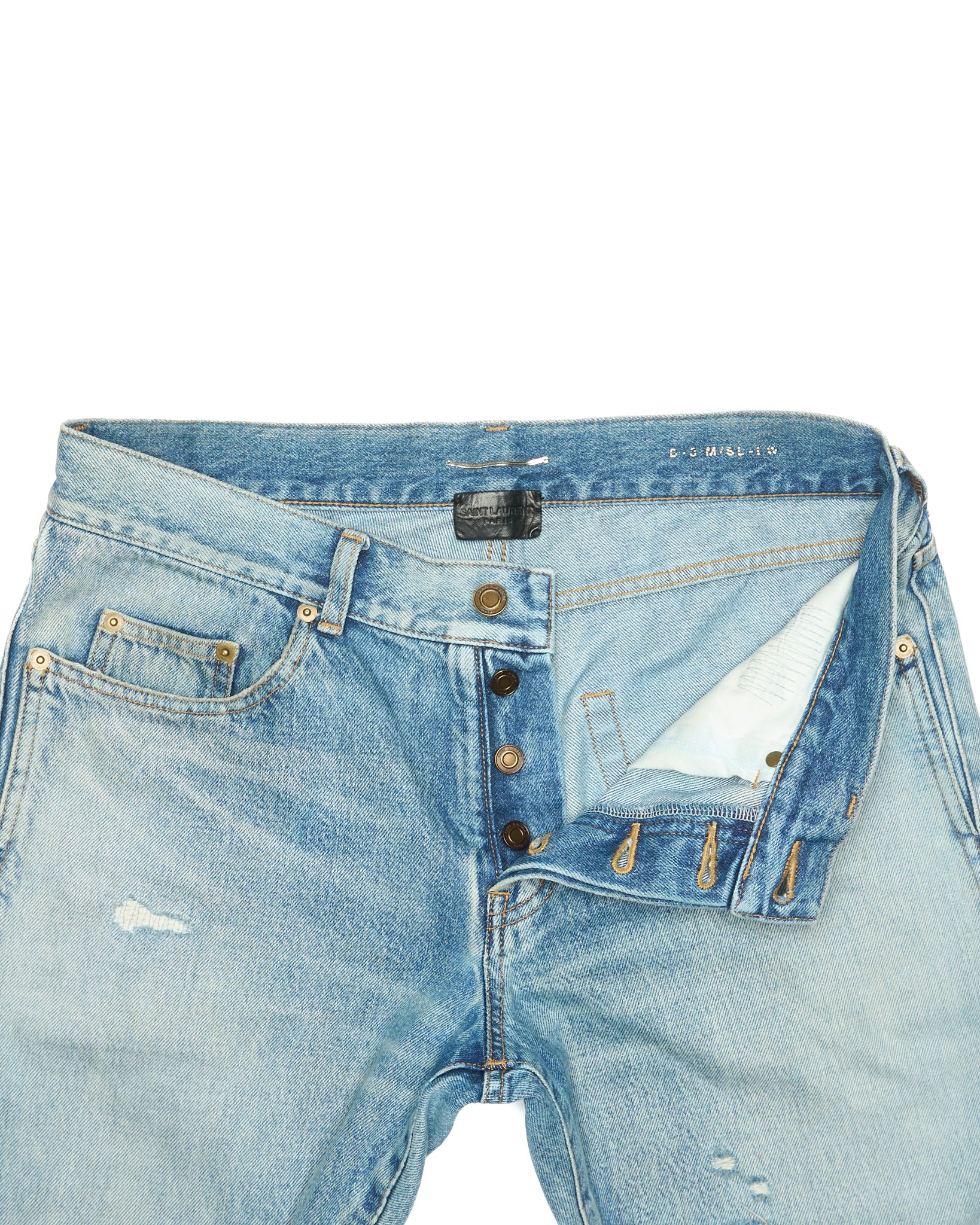 2010s Saint Laurent Paris 'D13' Faded Light Indigo Denim