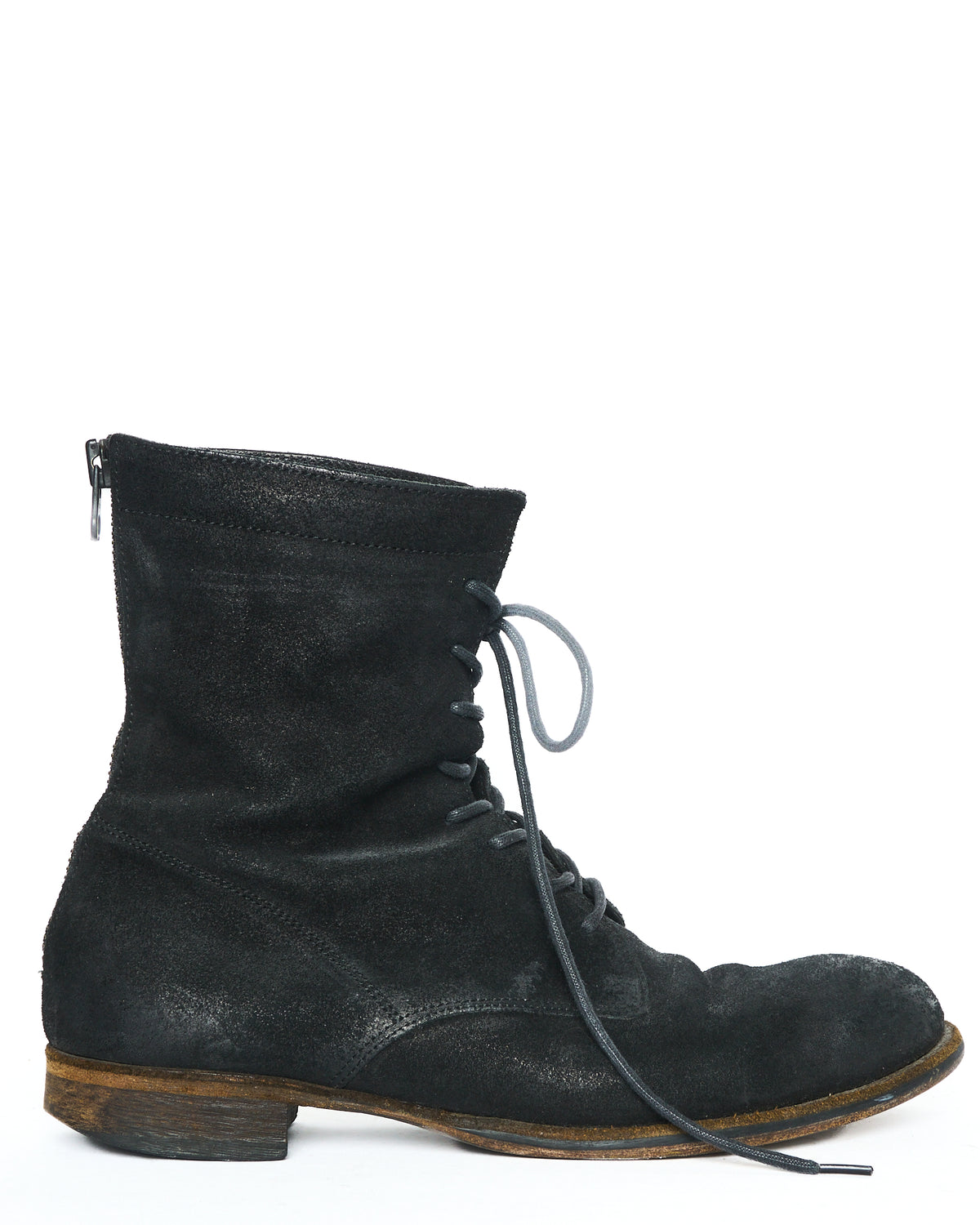 Late 00s Alfredo Bannister IN Reverse Leather Lace-Up Back-Zip Combat Boots