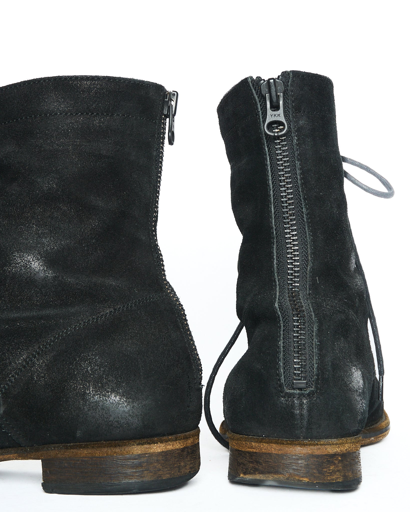 Late 00s Alfredo Bannister IN Reverse Leather Lace-Up Back-Zip Combat Boots