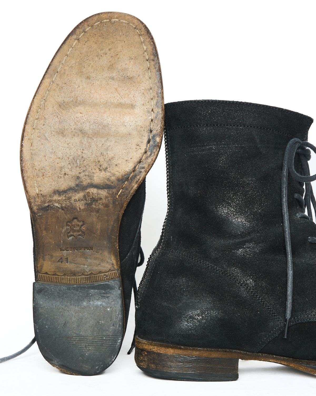 Late 00s Alfredo Bannister IN Reverse Leather Lace-Up Back-Zip Combat Boots
