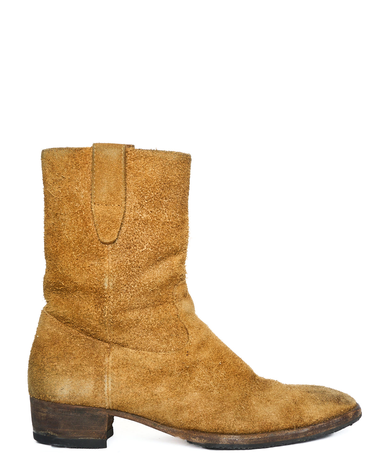 Mid 2010s Saint Laurent Paris Tan Suede Wyatt Side Zip Ankle Boots