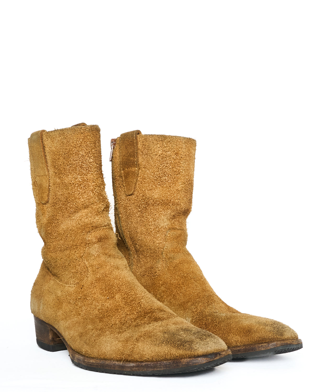 Mid 2010s Saint Laurent Paris Tan Suede Wyatt Side Zip Ankle Boots