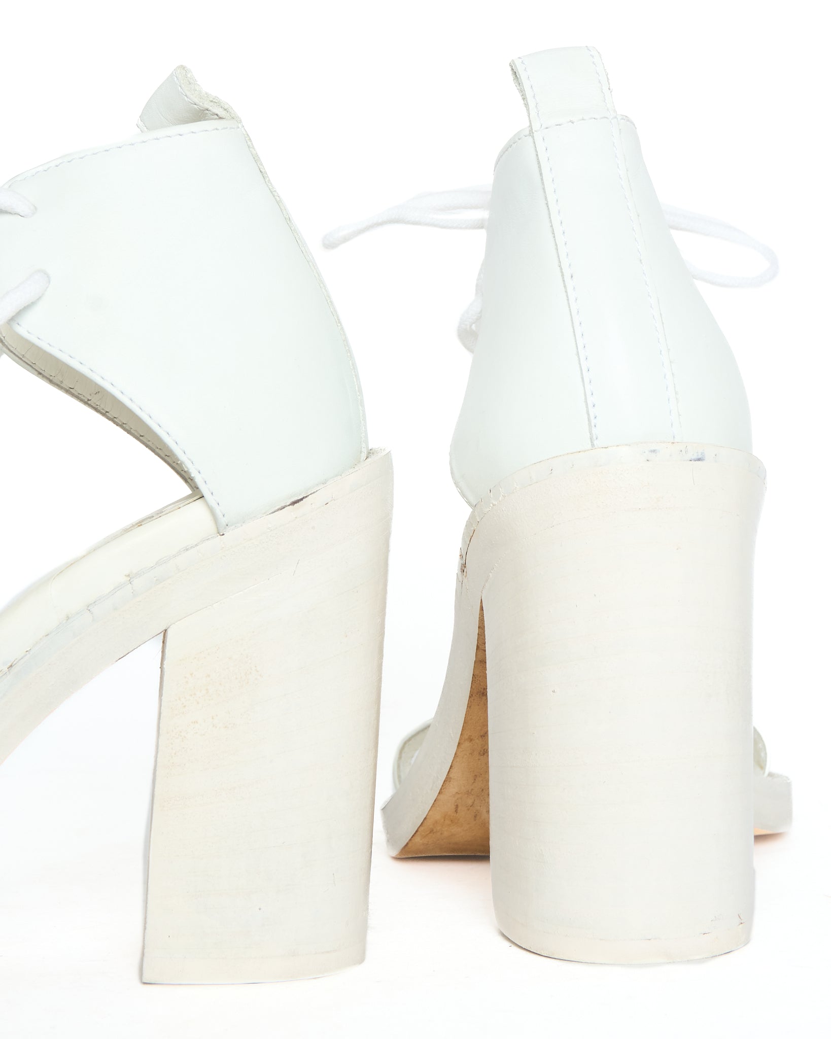 Late 2010s Ann Demeulemeester White Lace Up Open Toe Heeled Sandals