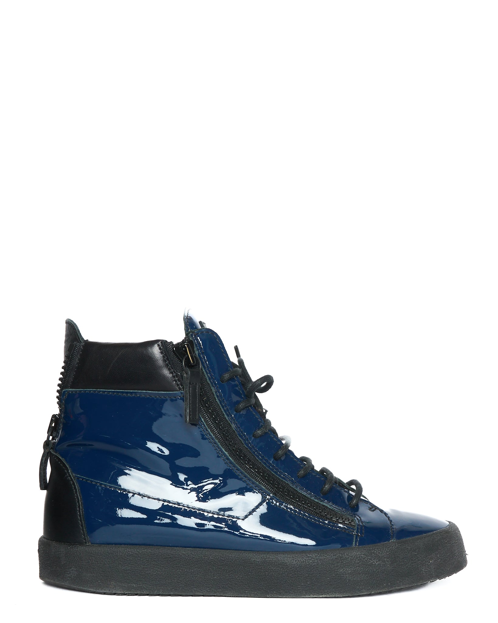 Giuseppe Zanotti "Kriss" Patent Blue High Top Sneakers