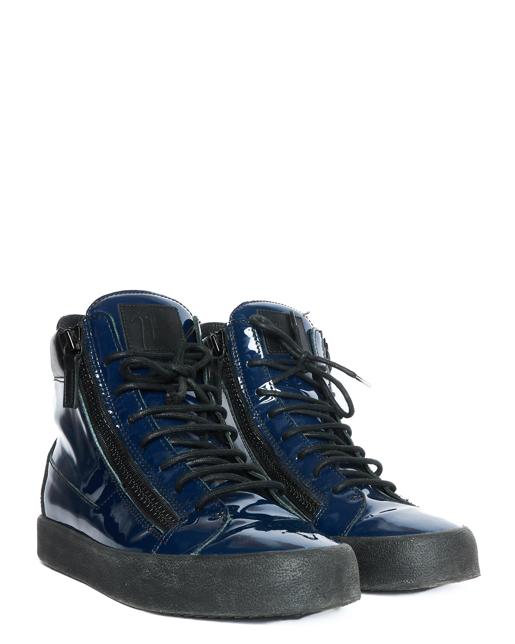 Giuseppe Zanotti "Kriss" Patent Blue High Top Sneakers