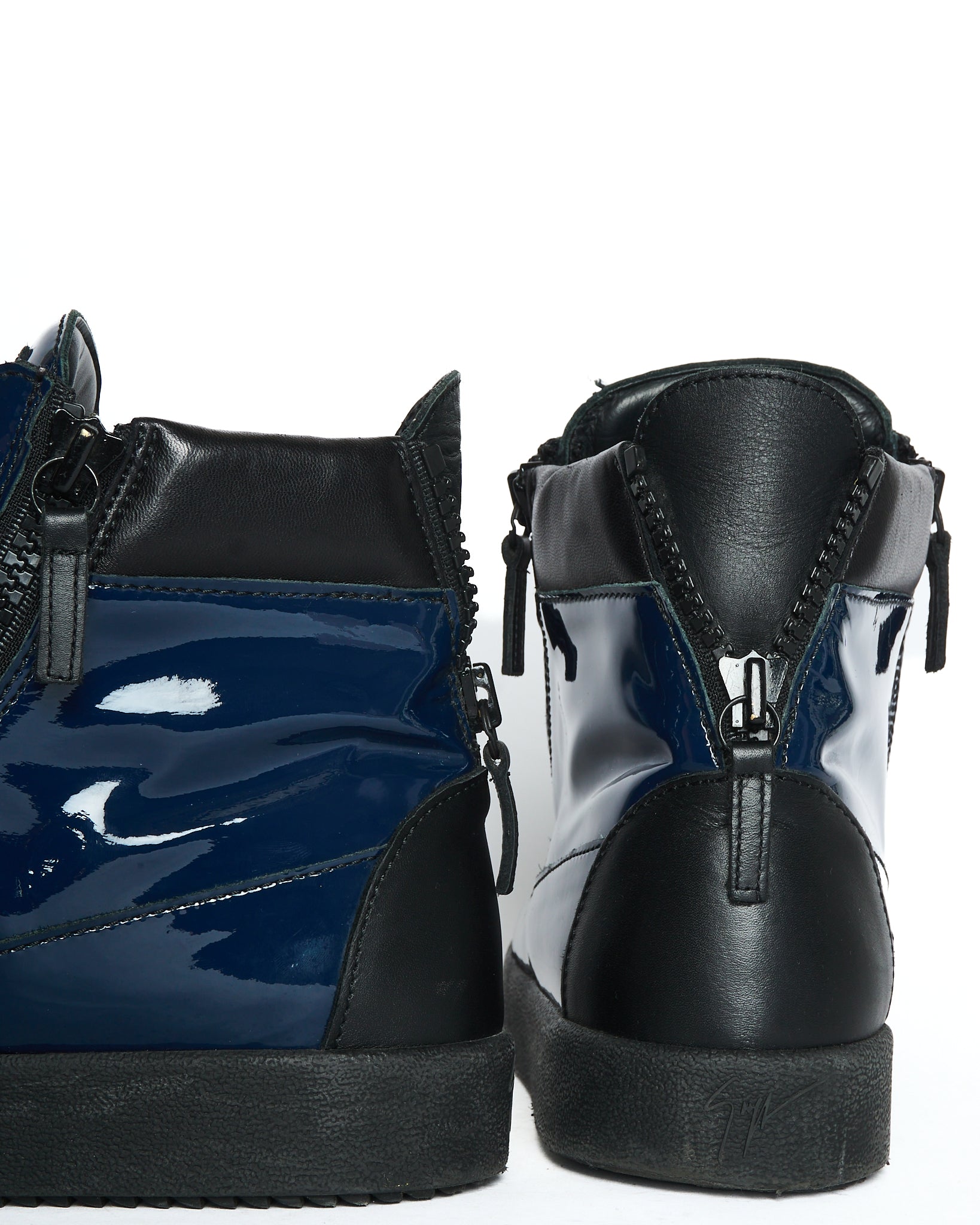 Giuseppe Zanotti "Kriss" Patent Blue High Top Sneakers