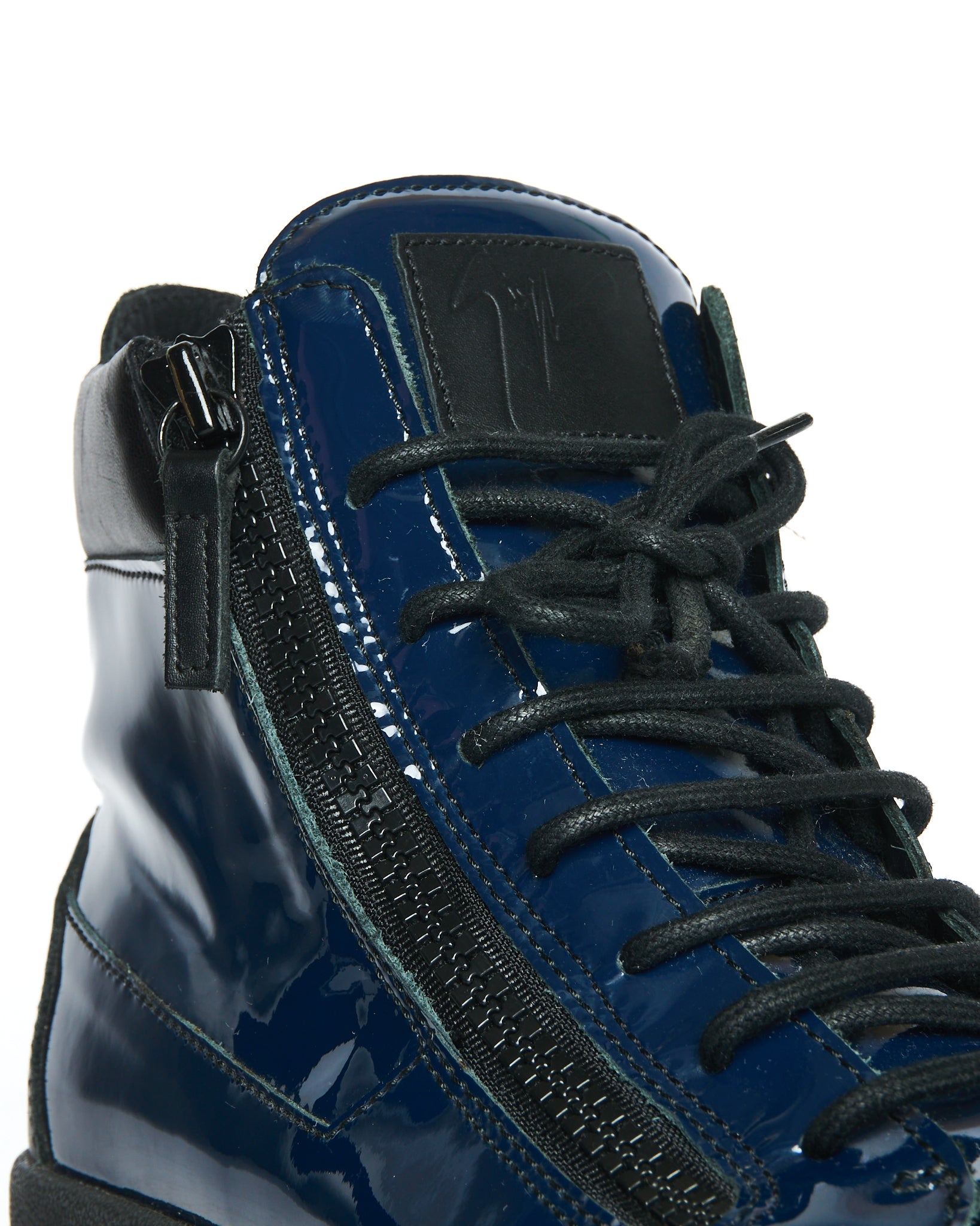 Giuseppe Zanotti "Kriss" Patent Blue High Top Sneakers