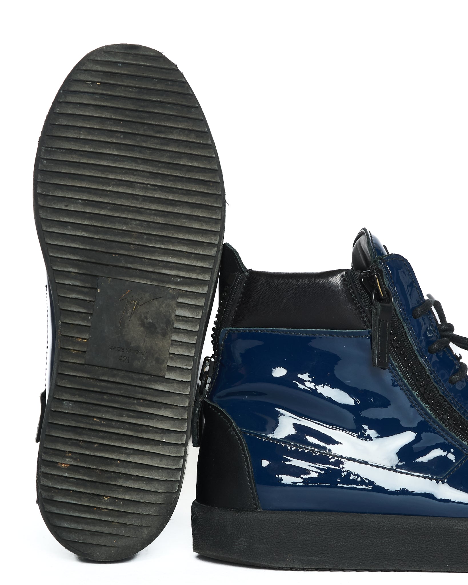 Giuseppe Zanotti "Kriss" Patent Blue High Top Sneakers